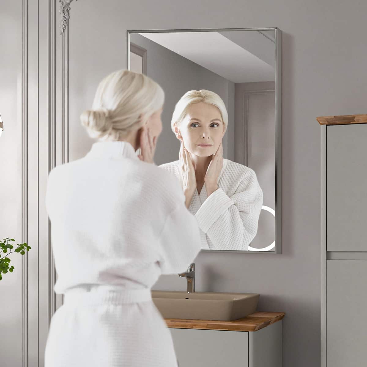 Head West Brushed Nickel Rectangular Framed Accent Vanity Mirror