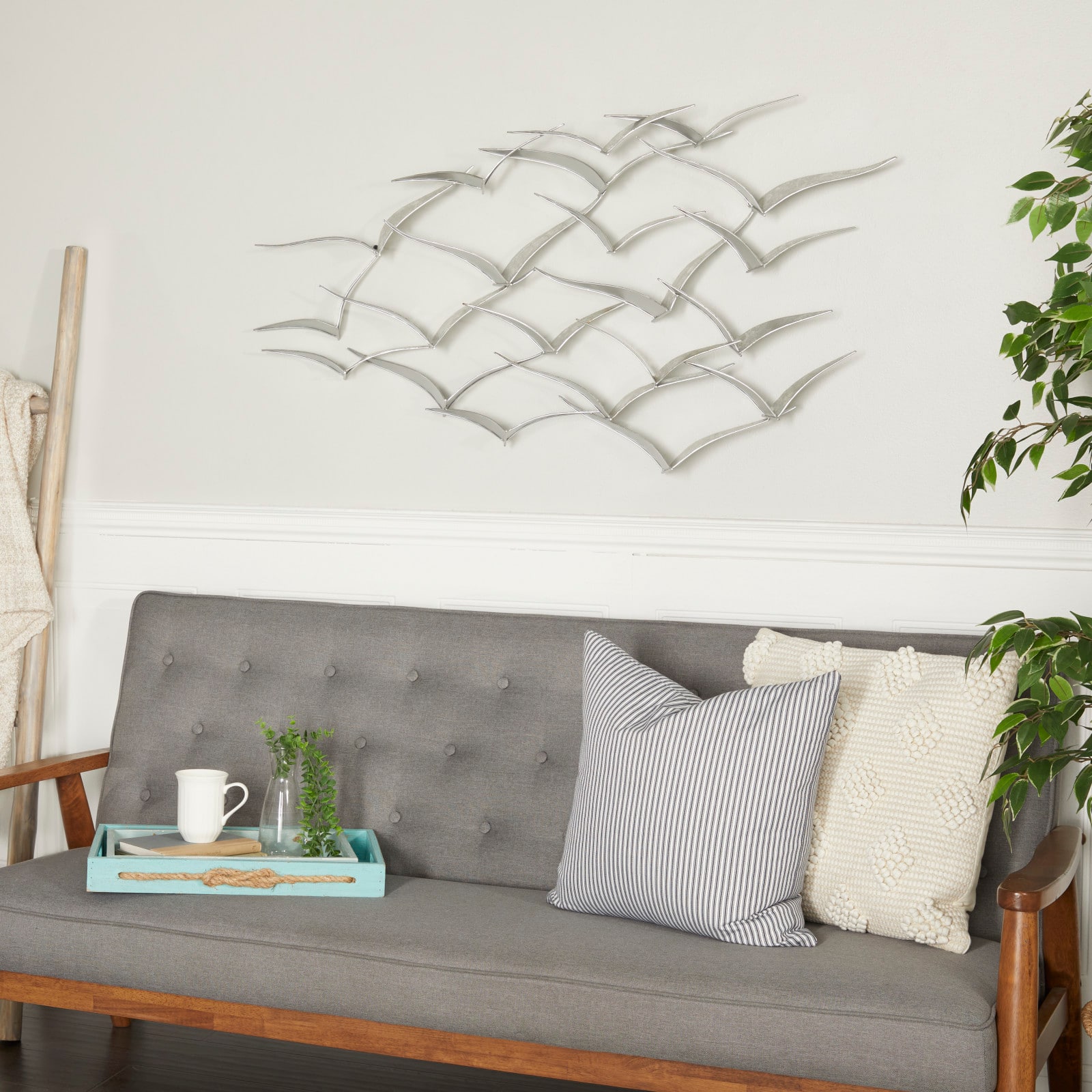 Silver Metal Contemporary Wall Decor, 25" x 48" x 3"