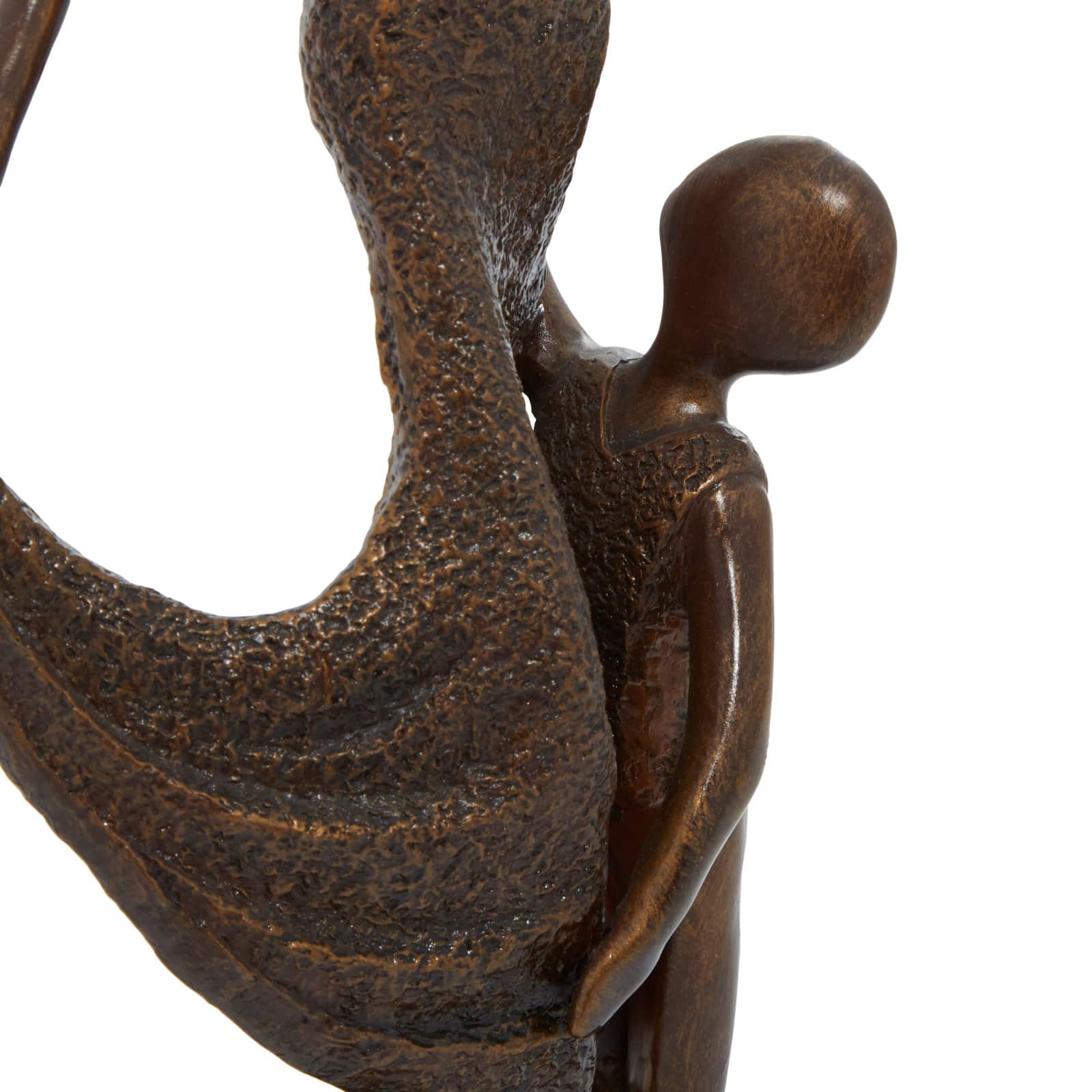 Traditional Bronze Polystone Mother and Child Sculpture, 5" x 13" x 5"