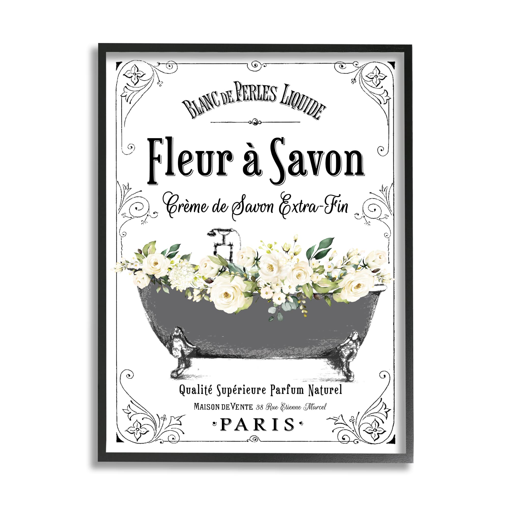Stupell Industries Fleur a Savon Vintage Parisian Bathroom Floral Tub Framed Wall Art