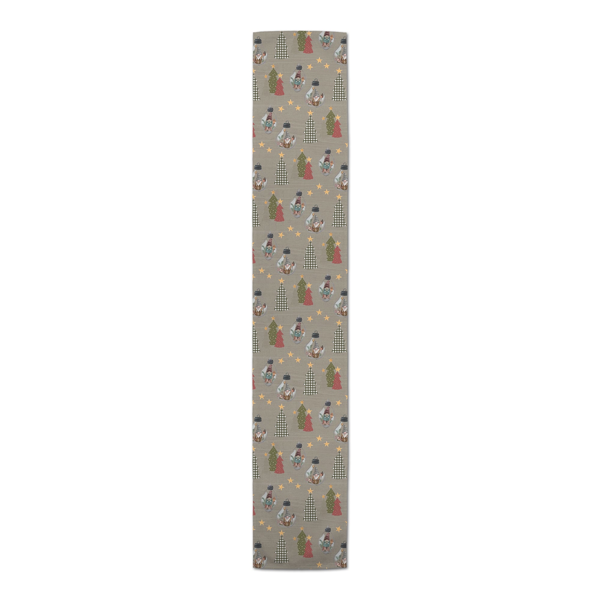 72" Gray Tree & Globe Pattern Cotton Twill Runner