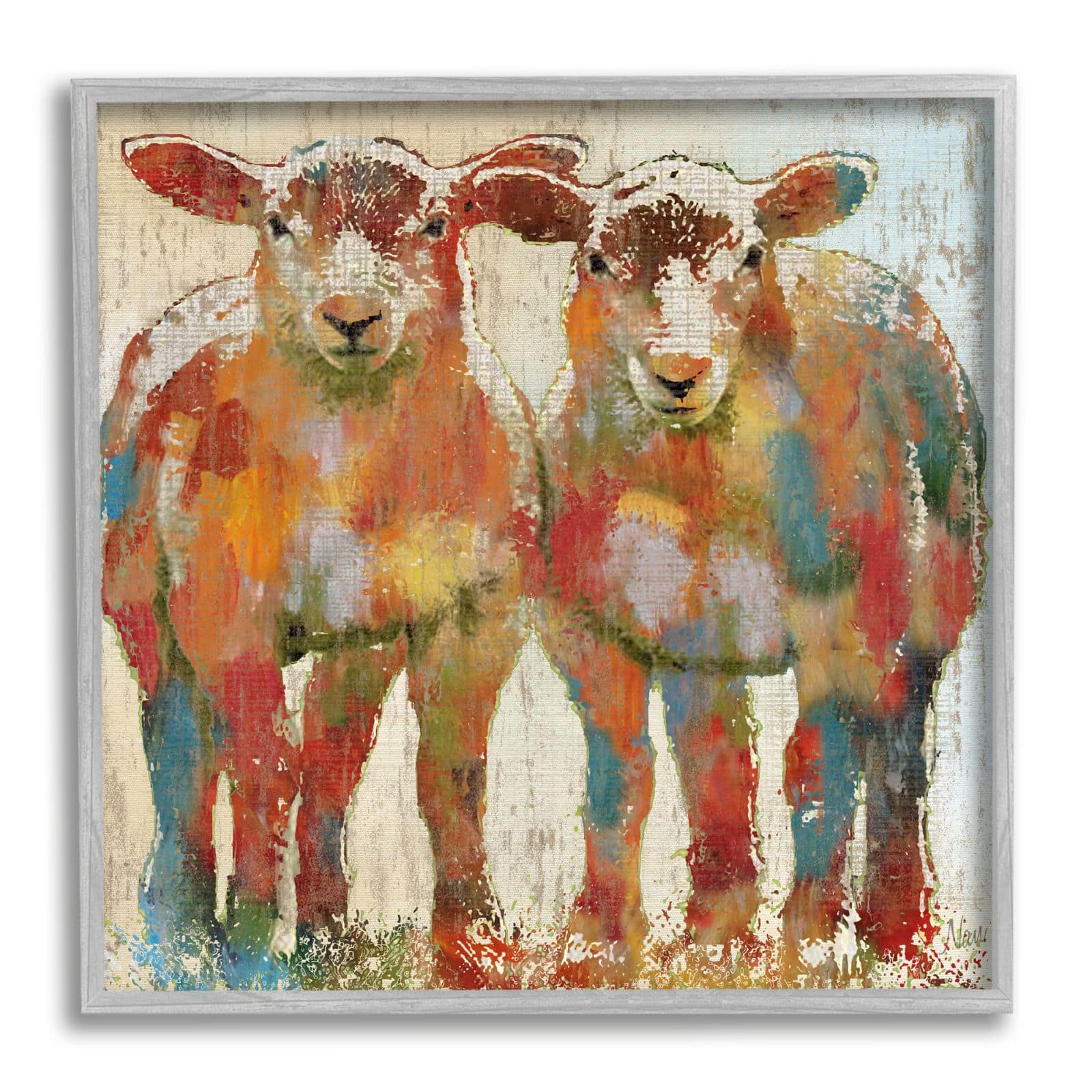 Stupell Industries Abstract Sheep Pair Contemporary Rustic Patchwork Pattern Framed Wall Art