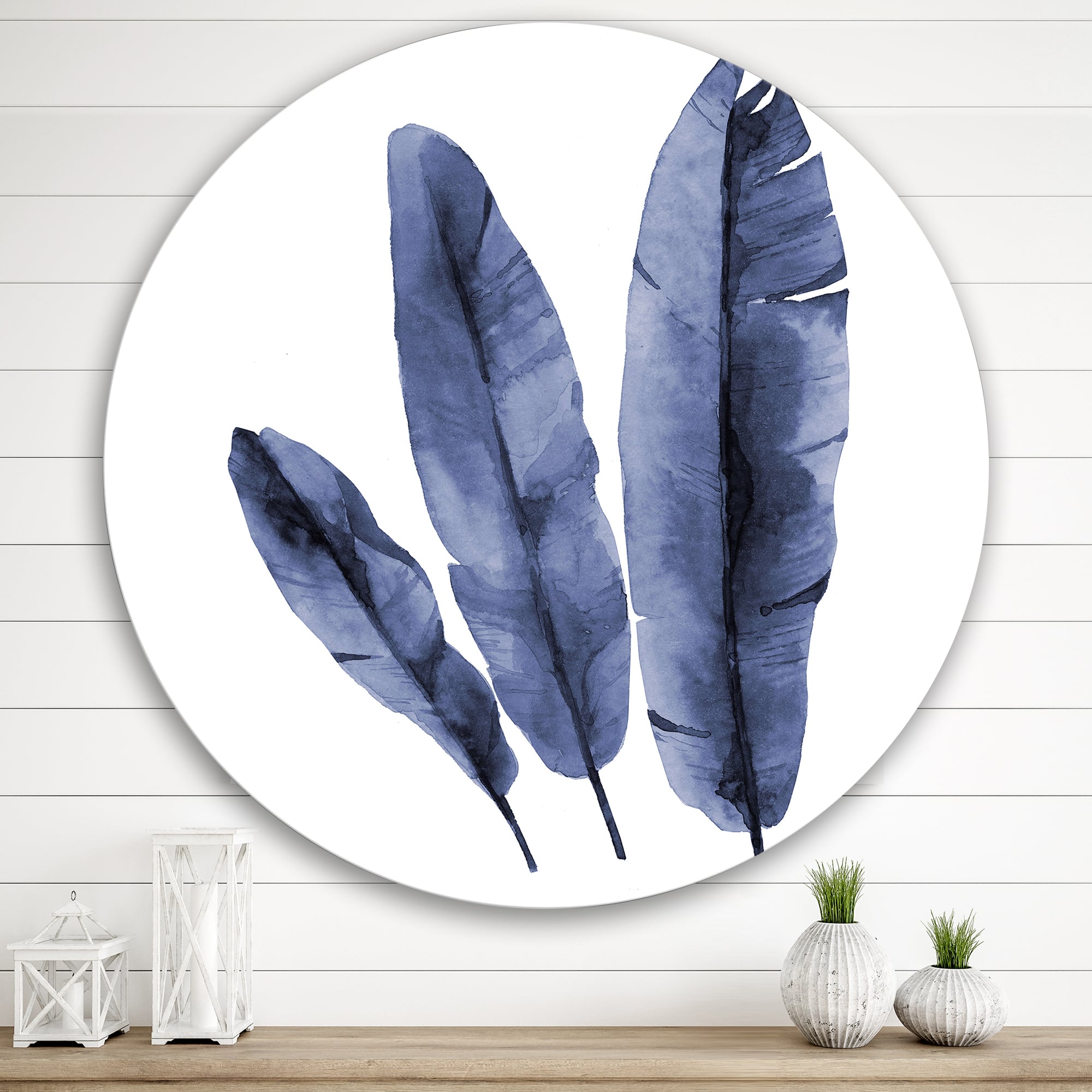 Designart - Navy Blue Tropical Banana Leaves