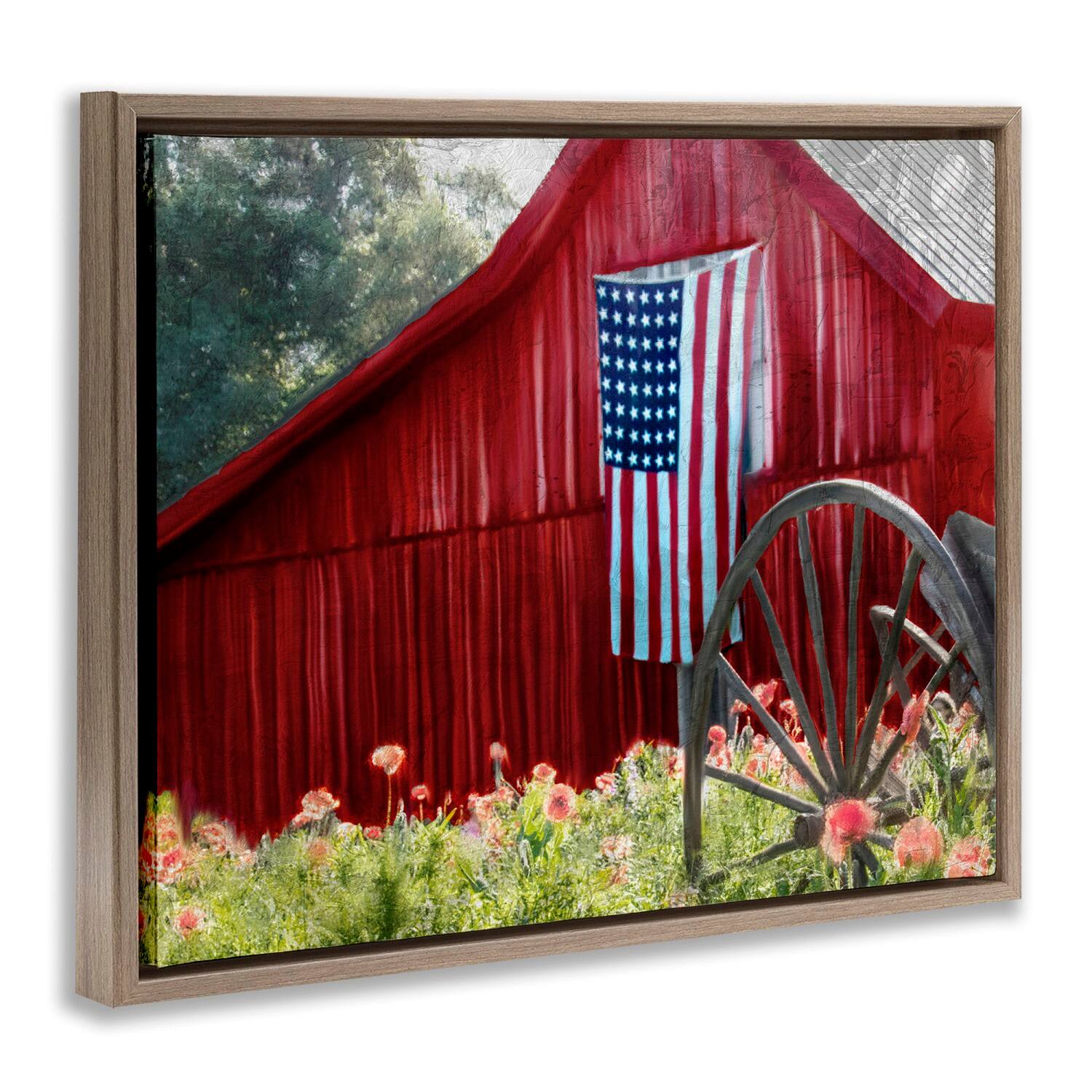 Stupell Industries Red Barn with American Flag Floater Framed Art