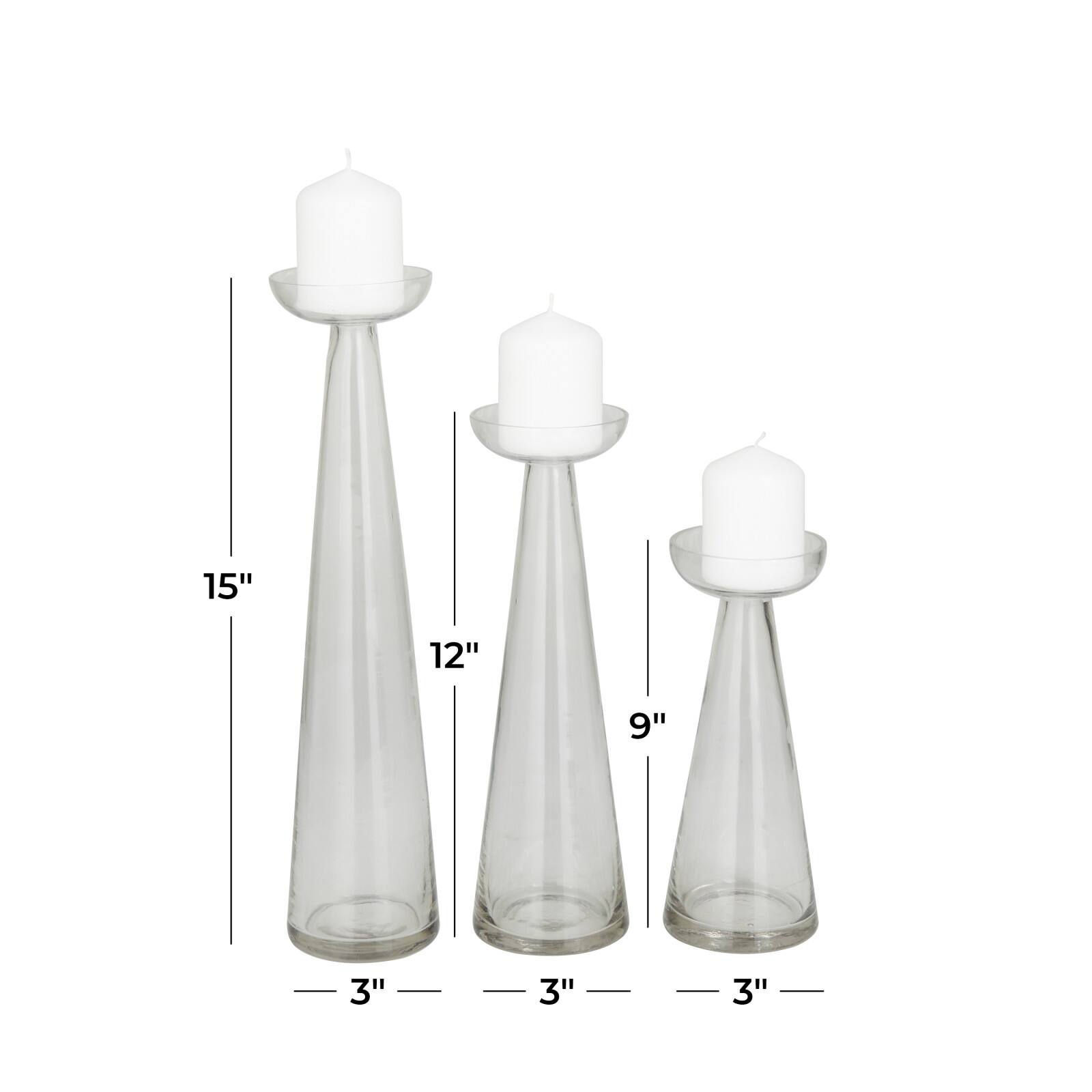 Set of 3 Clear Glass Contemporary Candle Holder, 3" x 3" x 3"