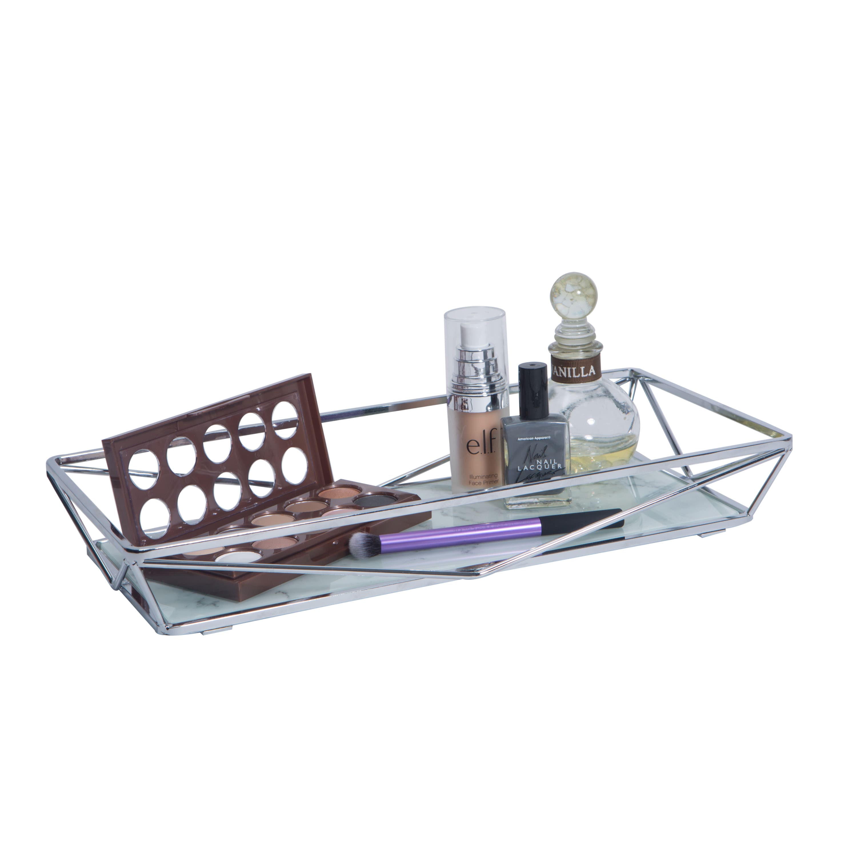 Home Details 15.7" Chrome Marble Agate Geometric Vanity Tray