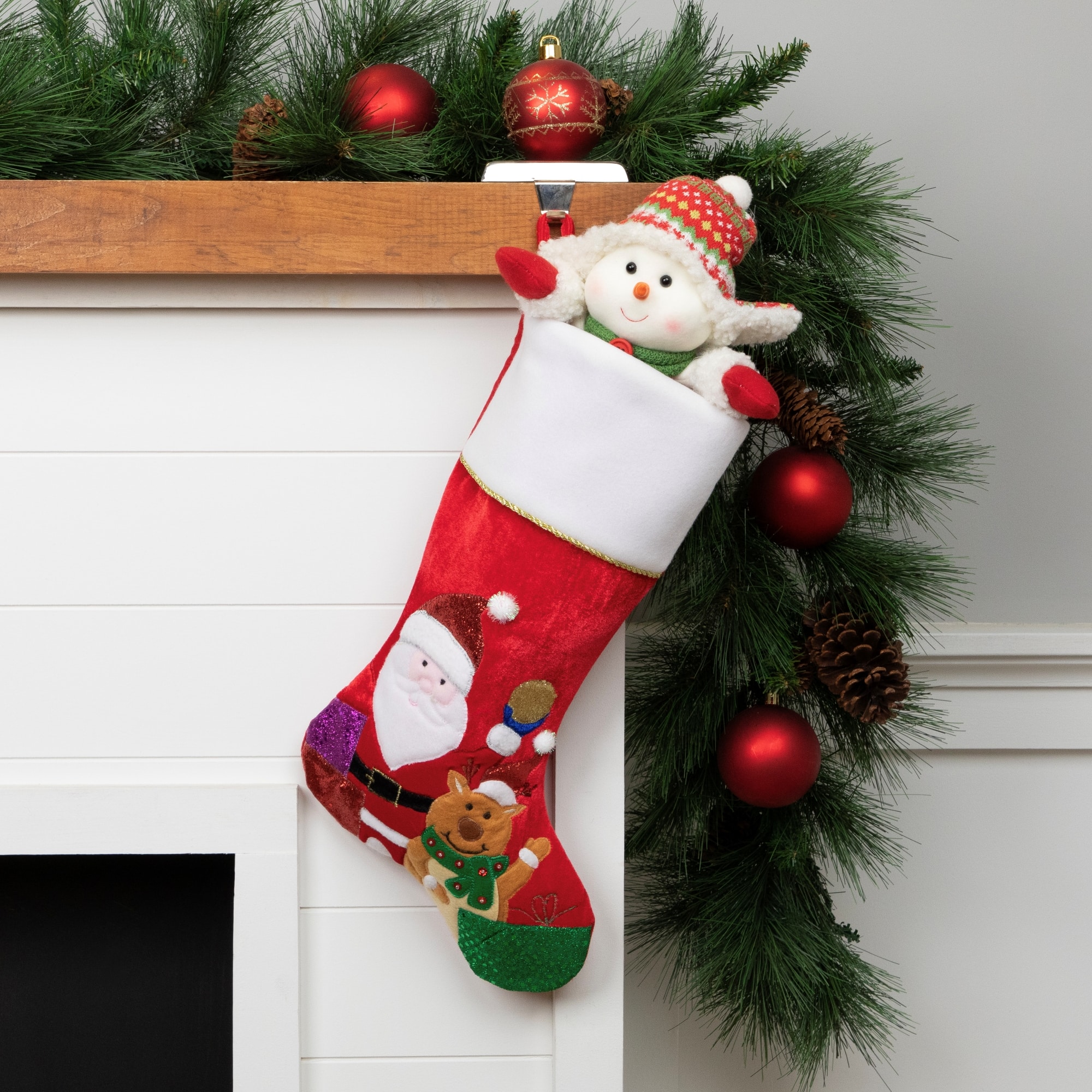20.5" Santa Claus, Reindeer & Glitter Presents Christmas Stocking