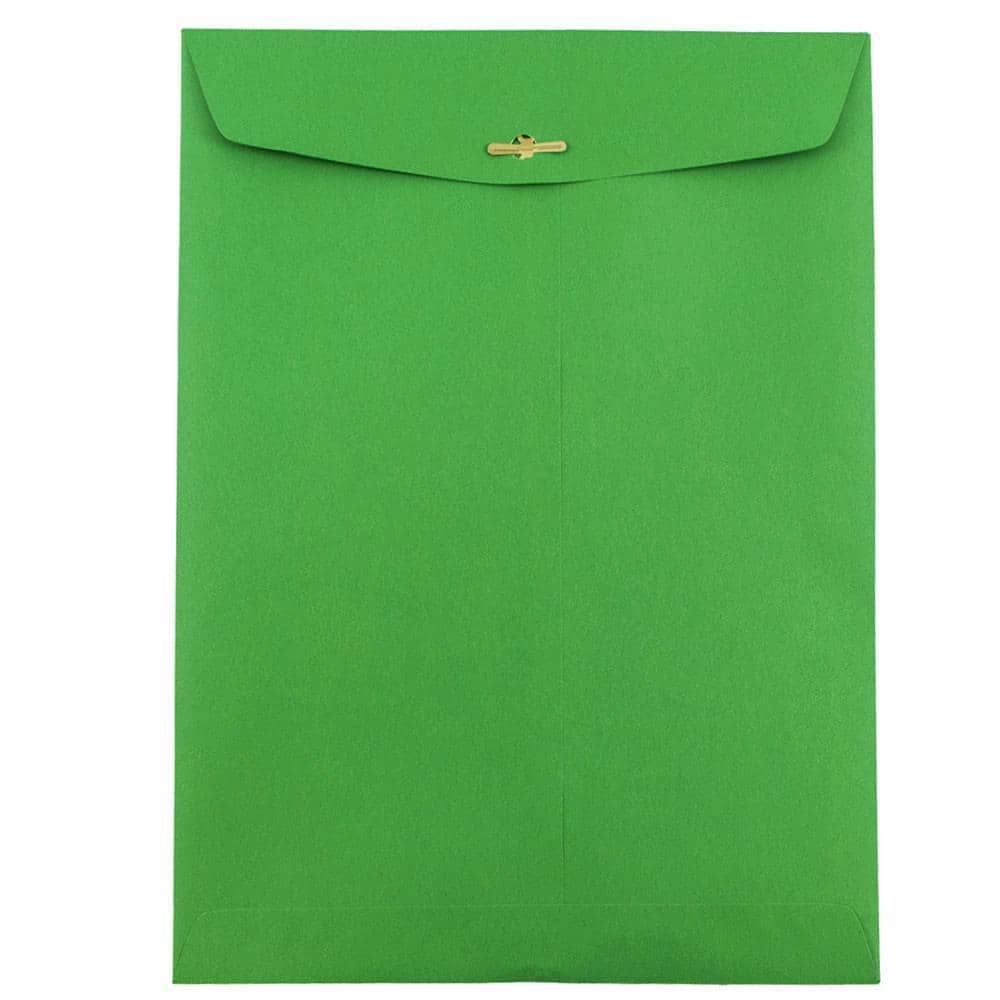 JAM Paper 9" x 12" Brite Hue Christmas Green Clasp Closure Colored Envelopes, 100ct.