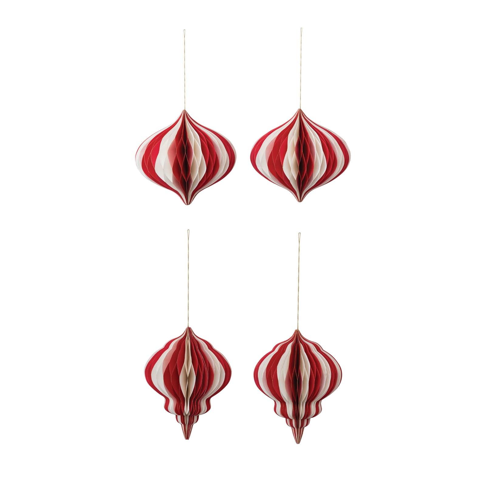 Hello Honey® Red & Cream Paper Folding Honeycomb Ornament Set with Gold Glitter Edge