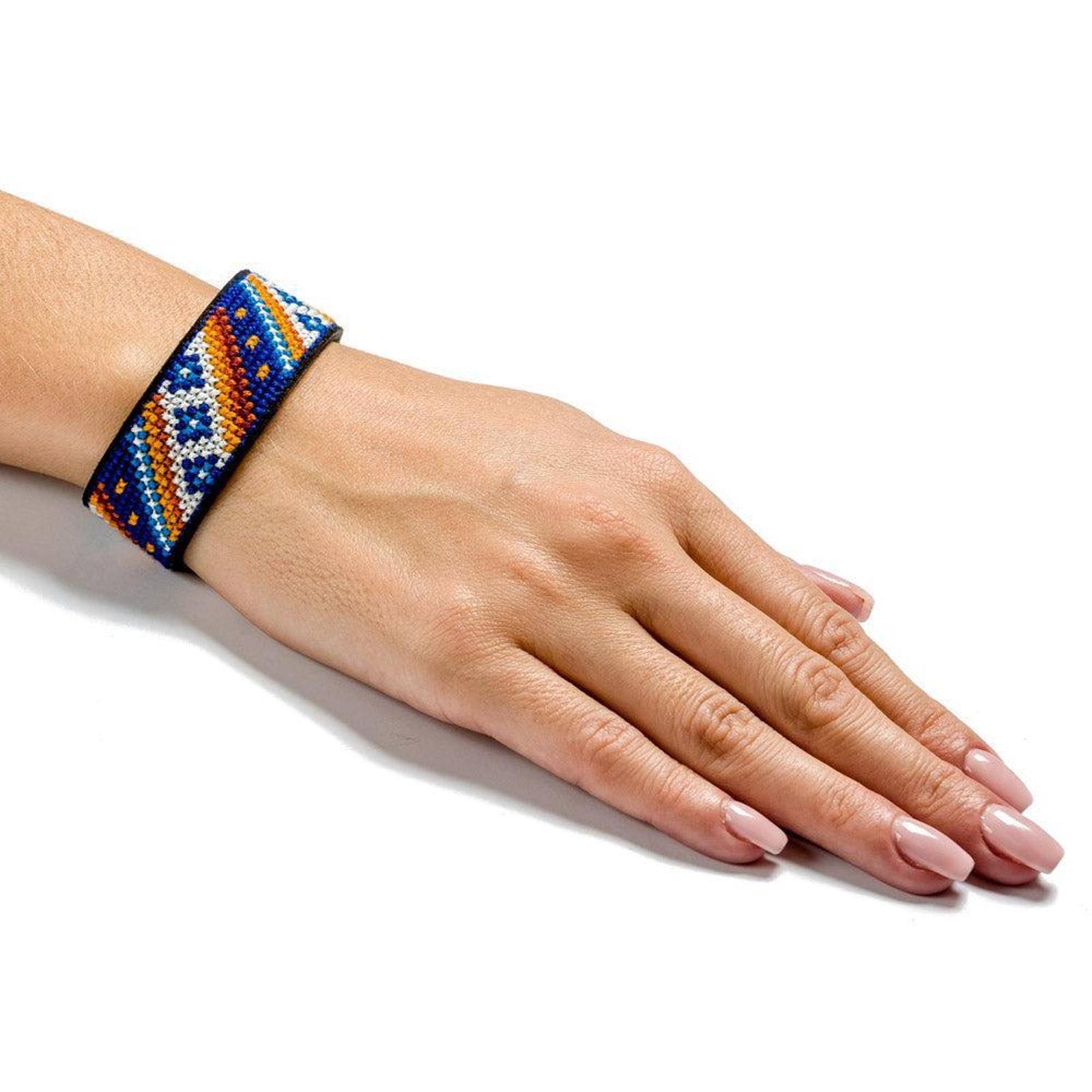 Wonderland Crafts Diagonal Blue Artificial Leather Cross Stitch Bracelet Kit