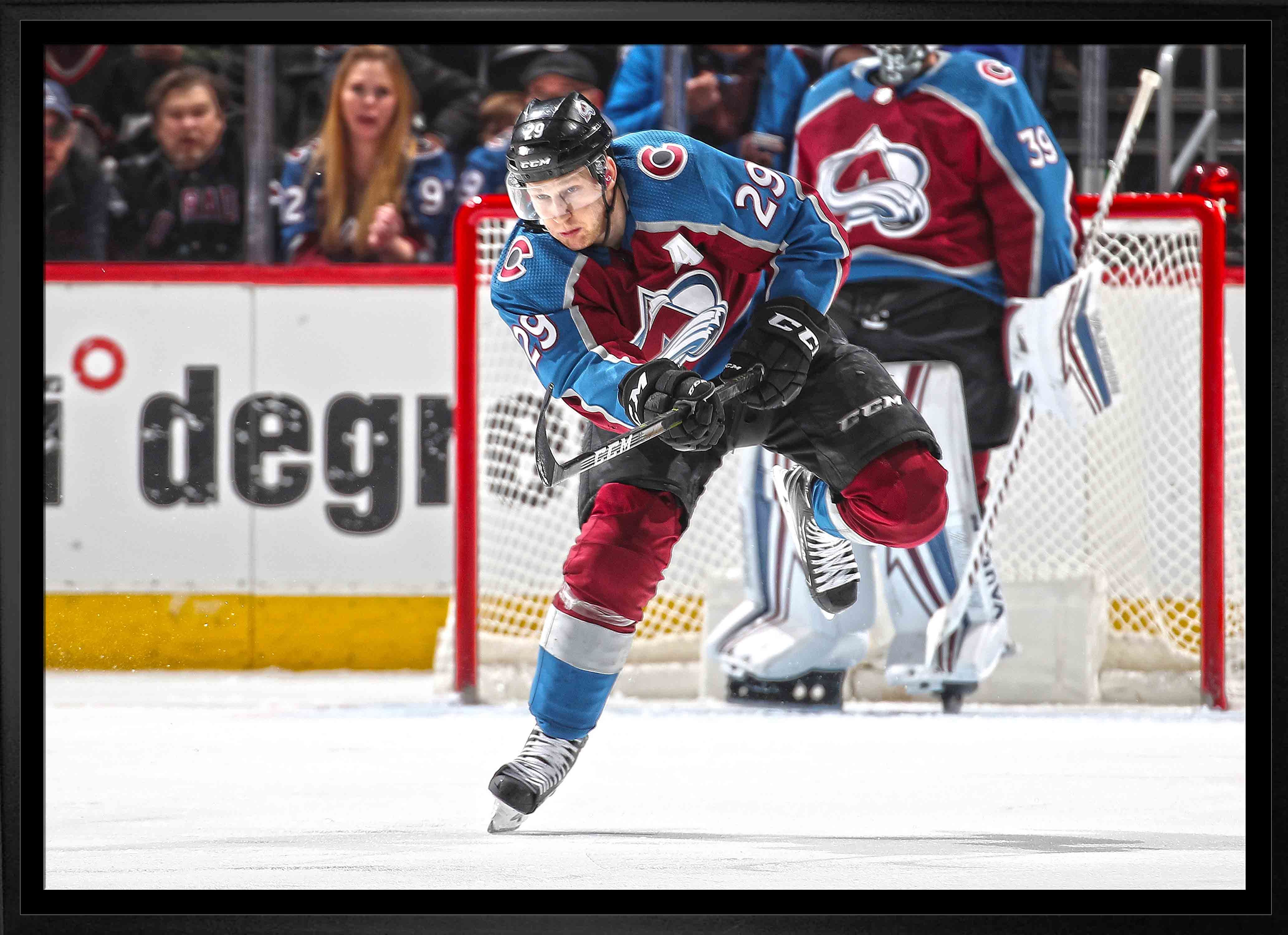 Nathan MacKinnon Colorado Avalanche Framed 20" x 29" Passing Canvas 31.5" x 22.5"