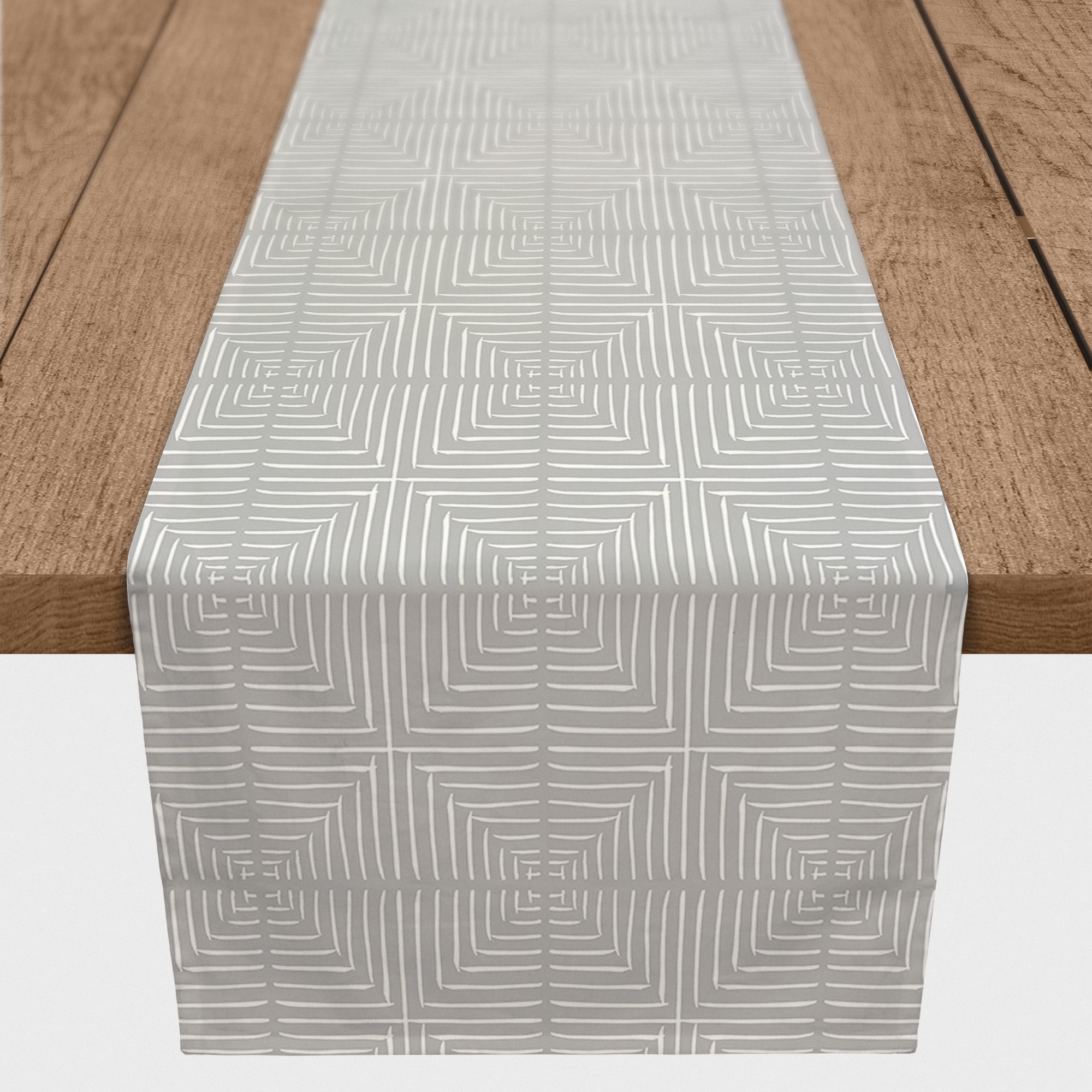 90" Gray Geometric Diamonds Cotton Twill Runner
