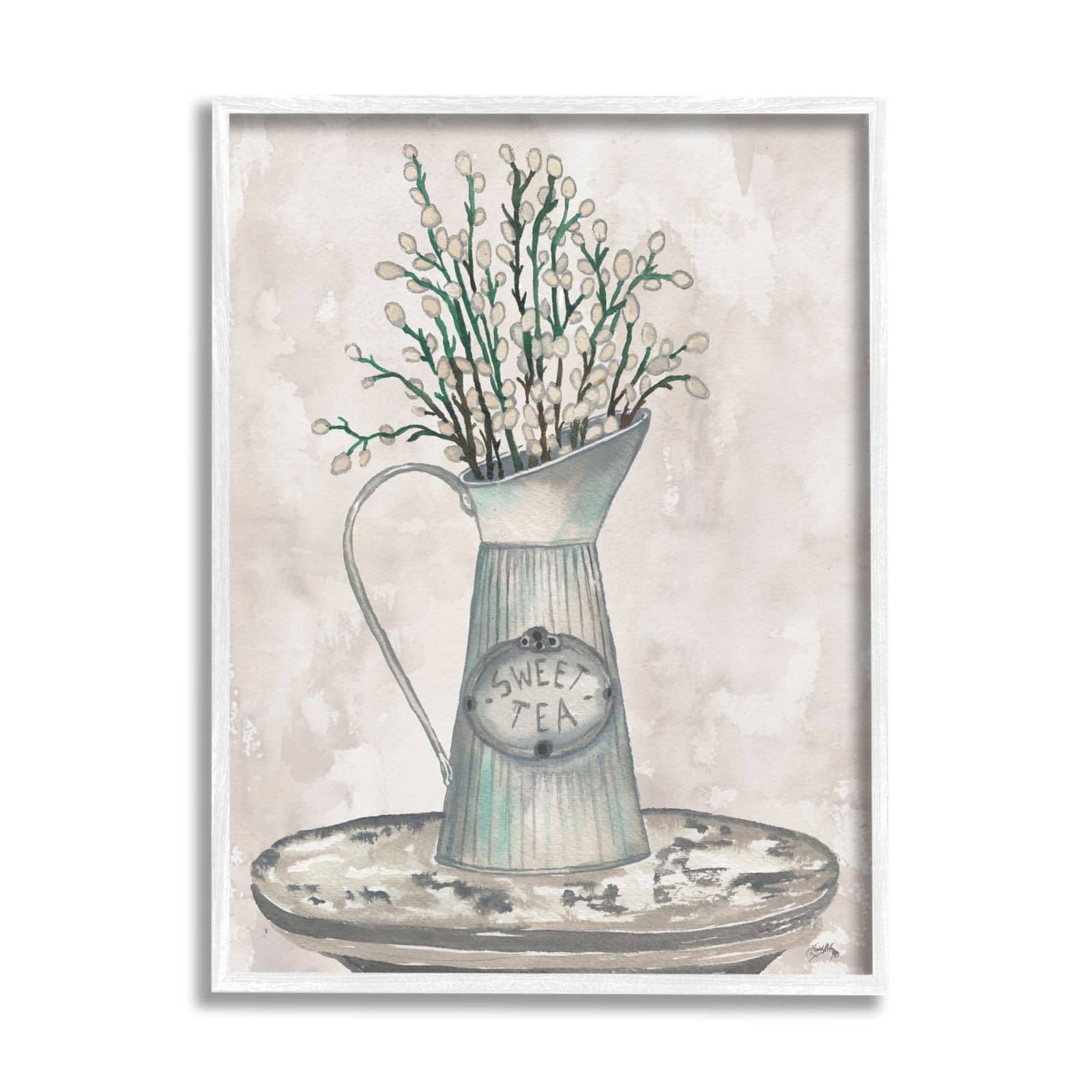 Stupell Industries Pussy Willow Botanicals Sweet Tea Country Jar Painting Framed Wall Art