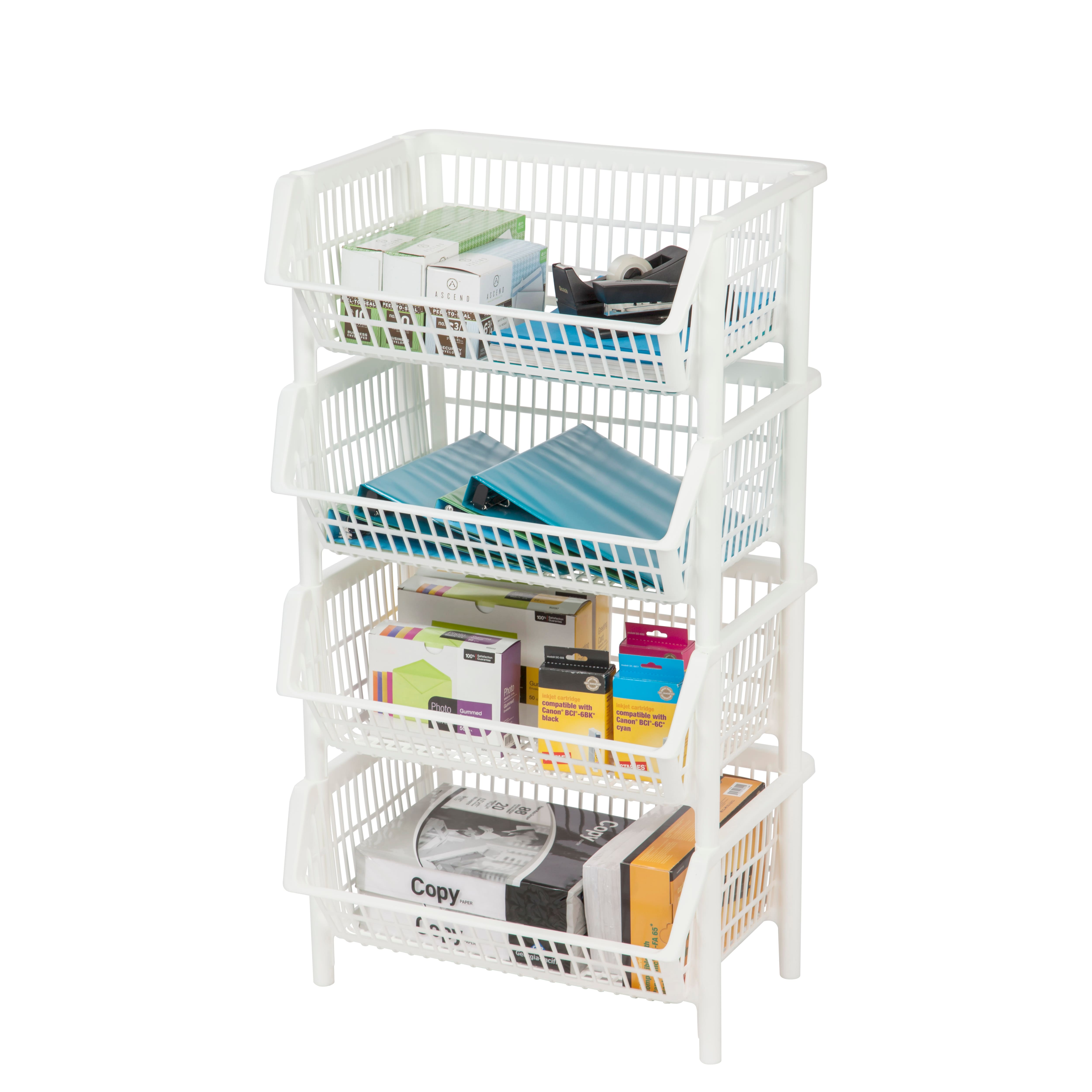 Iris® White Jumbo Stacking Basket, 4 Pack