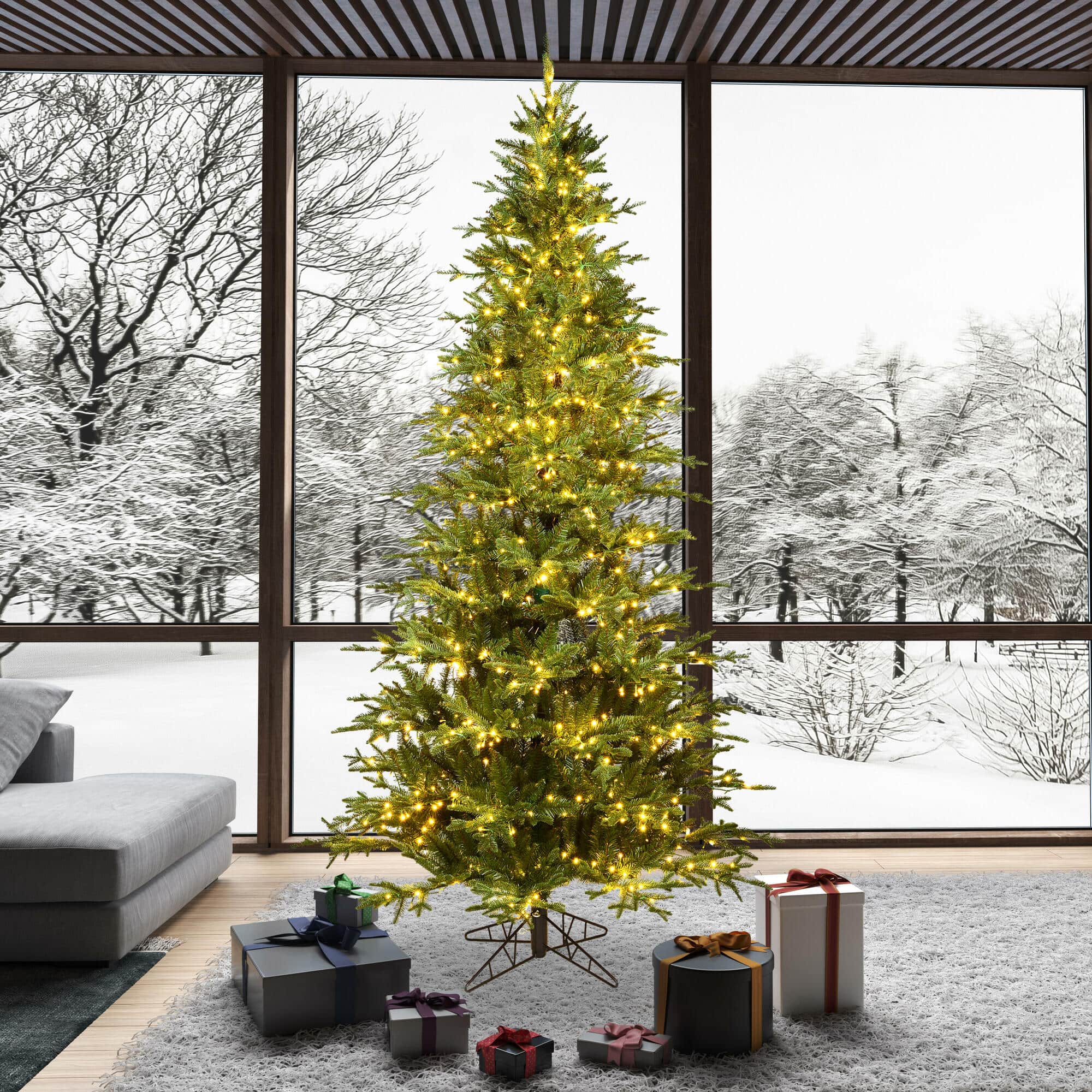 9ft. Pre-Lit Kamas Fraser Fir Artificial Christmas Tree, Warm White Low Voltage LED Lights