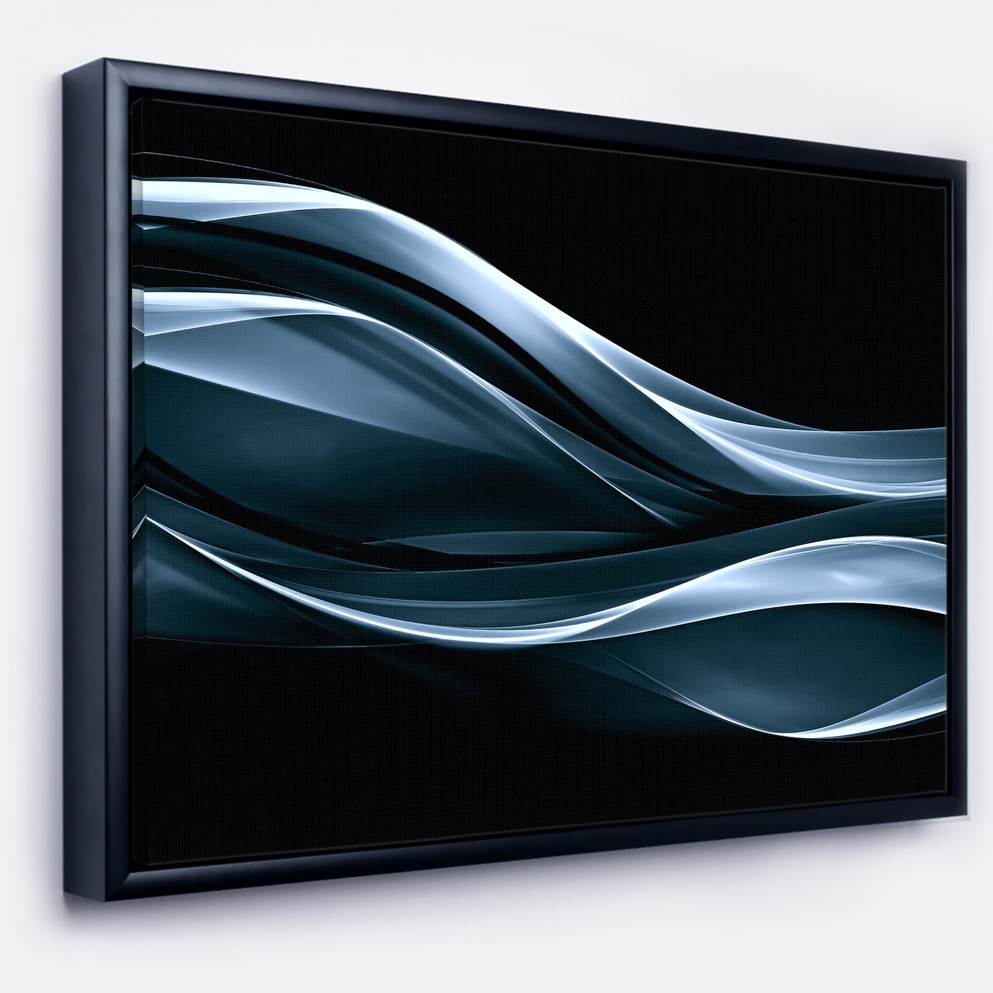 Designart - Fractal Lines Blue in Black - Abstract Canvas art print in Black Frame