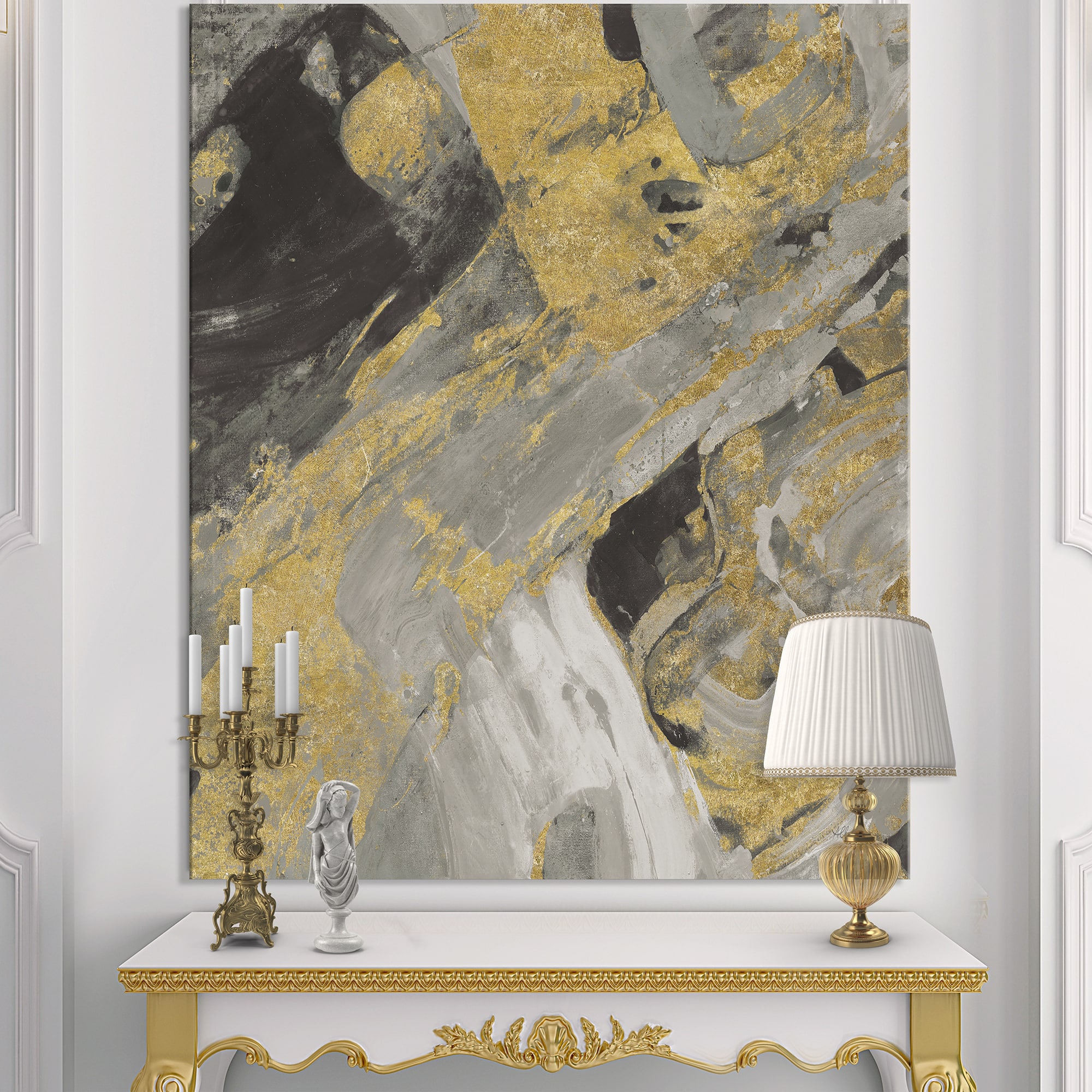 Designart - Marble Gold and Black - Modern & Contemporary Canvas Artwork