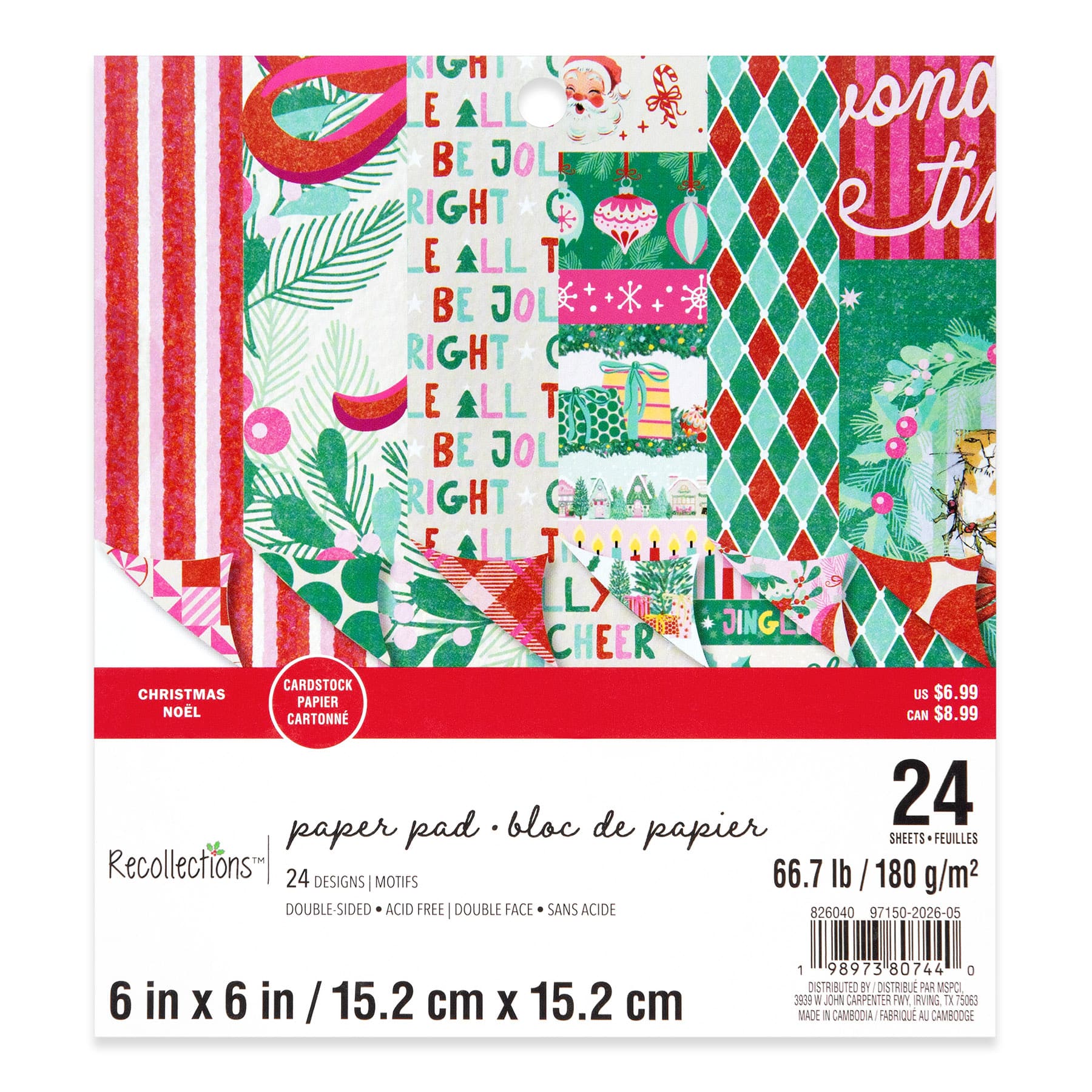 6" x 6" Jingle Joy Double-Sided Cardstock Paper Pad by Recollections™, 24 Sheets
