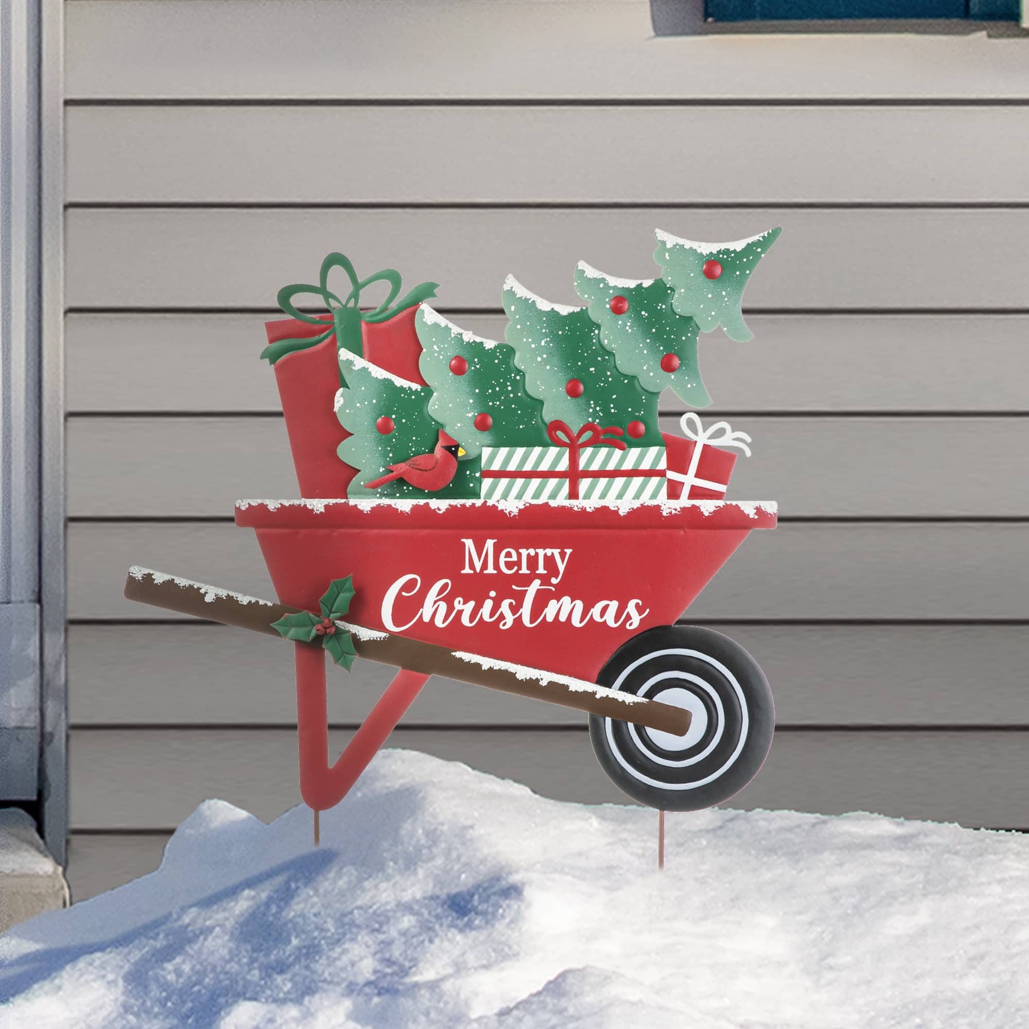 Glitzhome® 2.5ft. Merry Christmas Wagon Metal Yard Stake