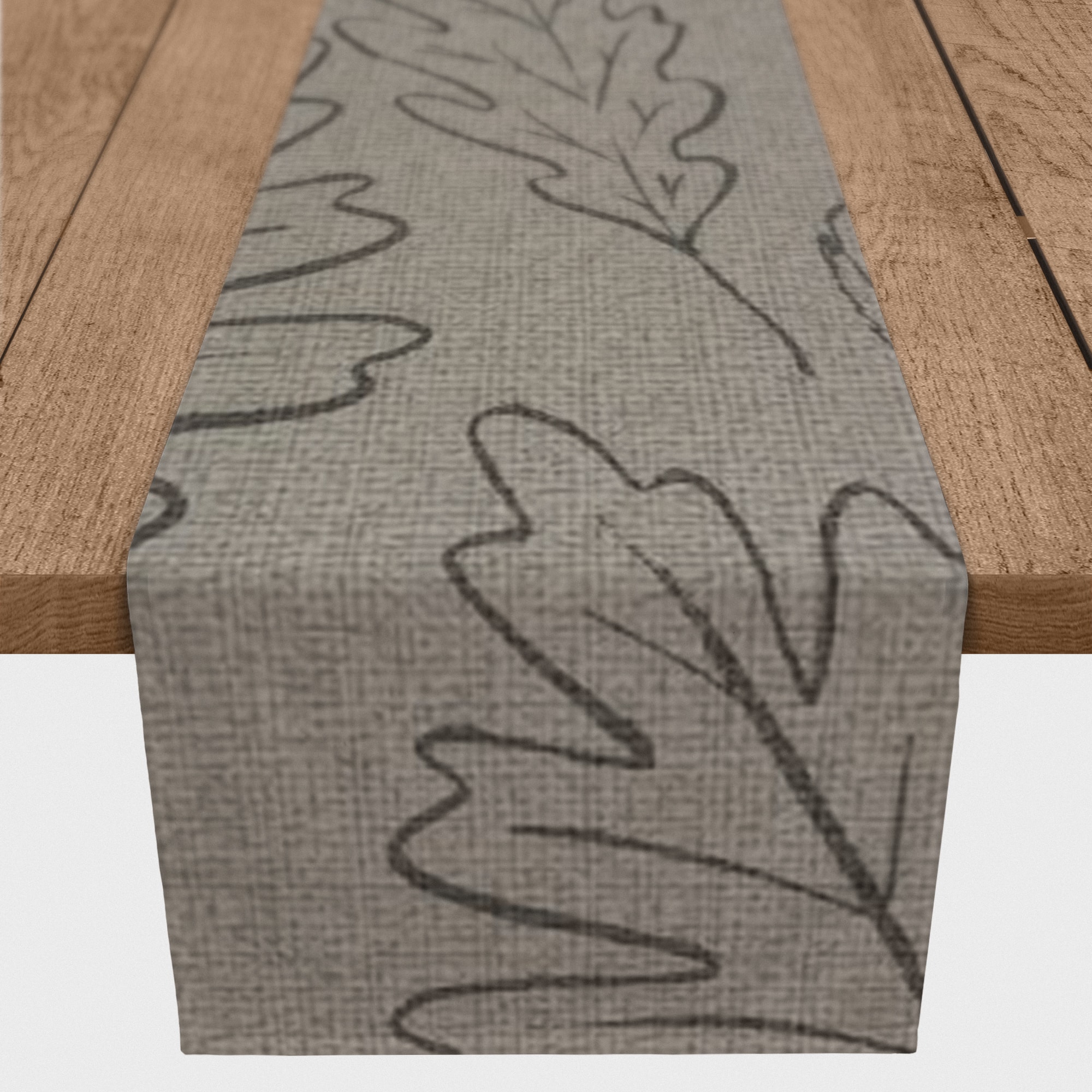 72'' Gray Large Leaf Pattern Cotton Twill Runner