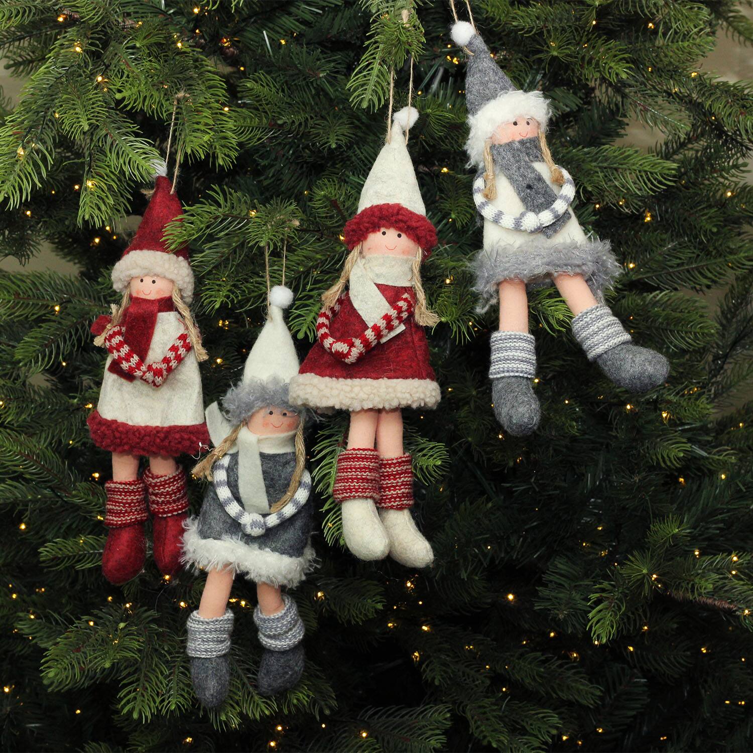 4ct. 12"  Plush Girl Doll with Scarf Ornaments