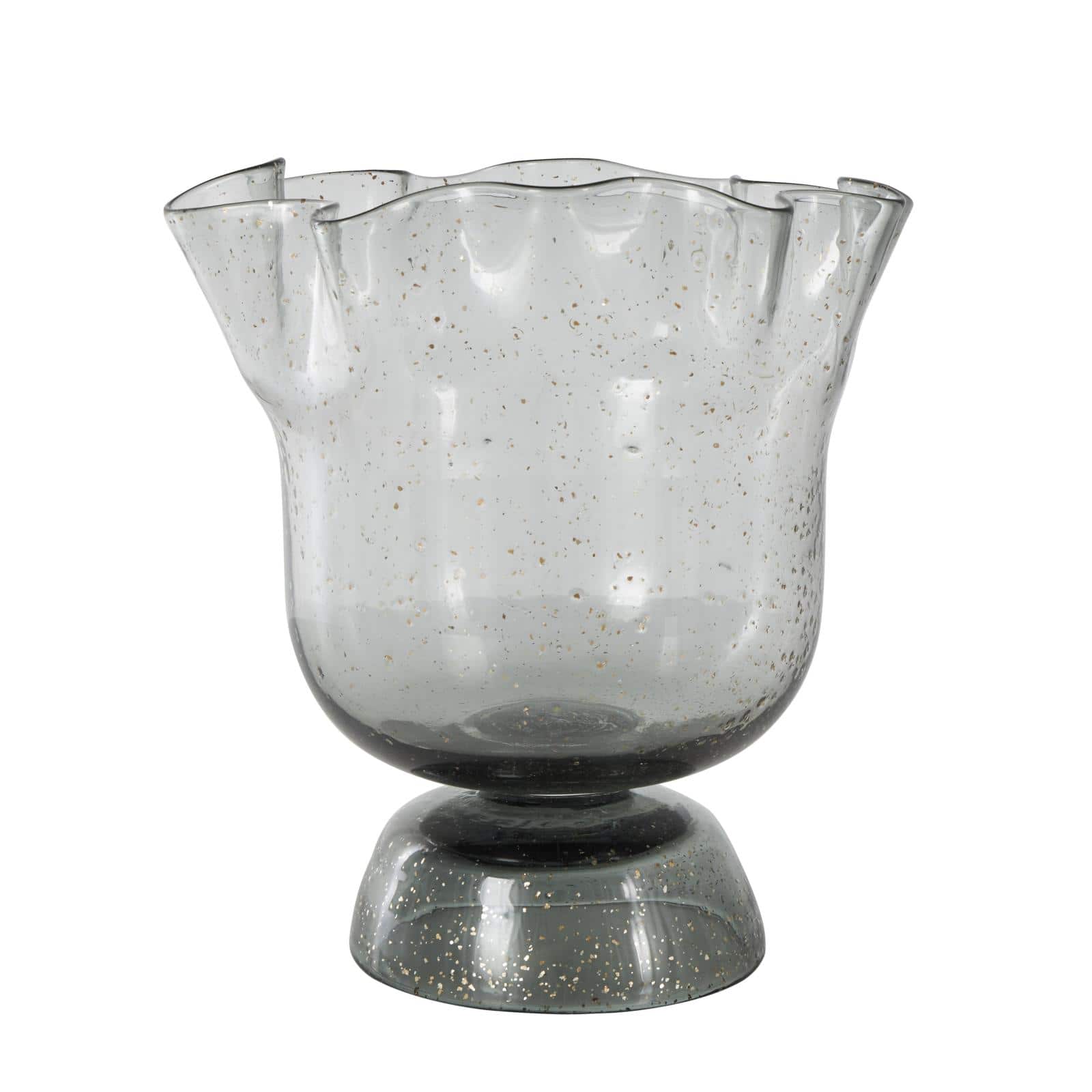 Black Glass Vase Set with Wavy Opening & Gold Speckles