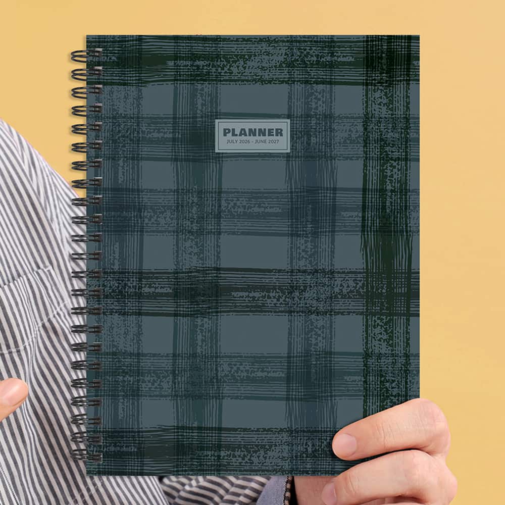 July 2026 - June 2027 Blue Flannel Medium Weekly Monthly Planner