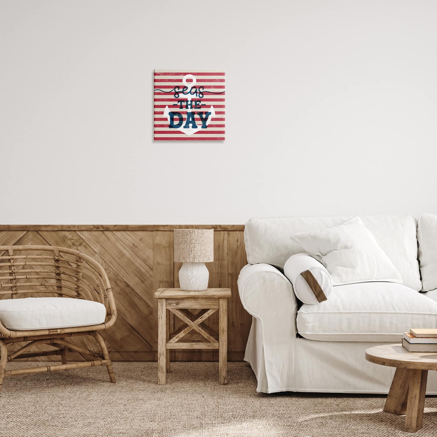 Stupell Industries Seas The Day Americana Anchor & Flag Phrase Canvas Wall Art