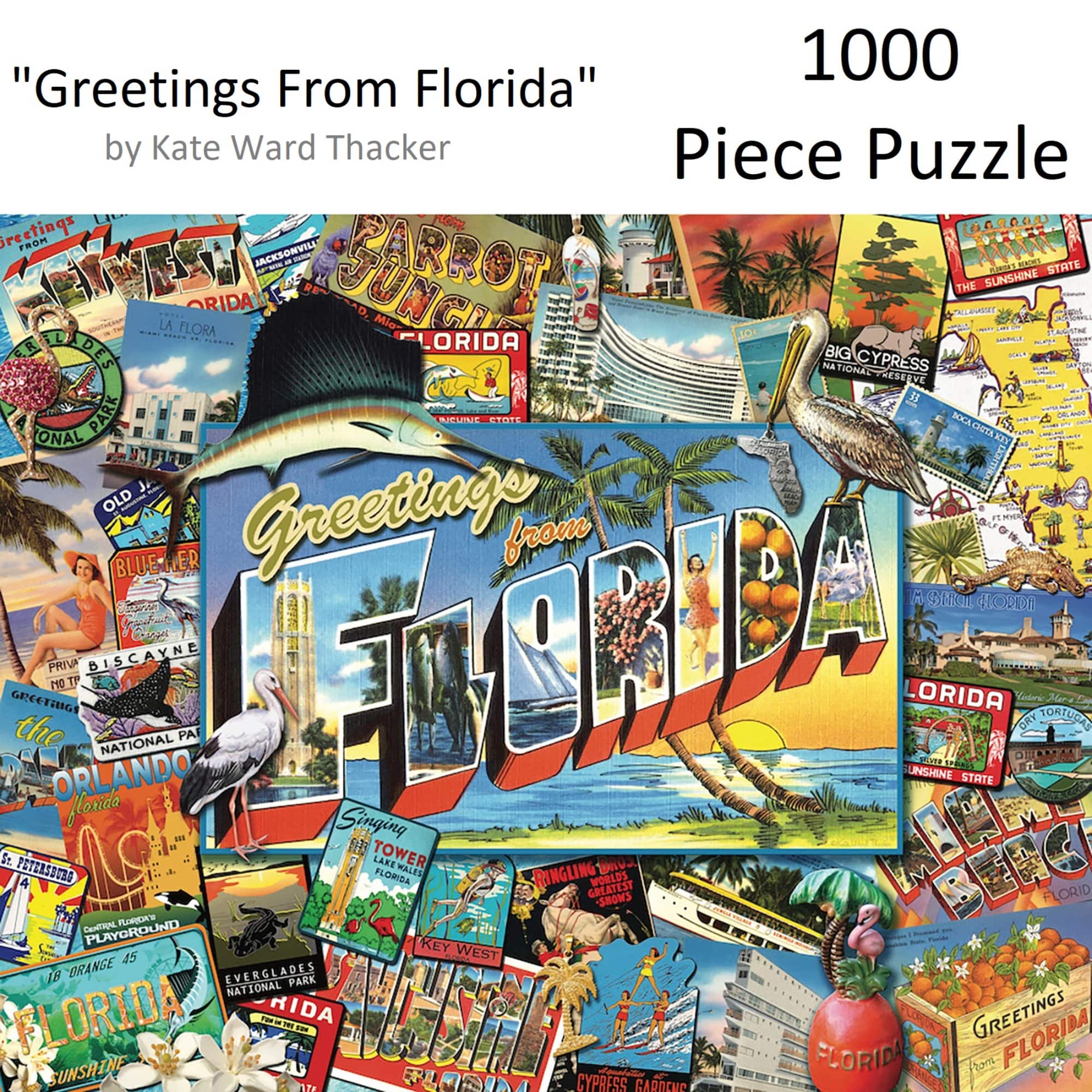 Hart Puzzles Greetings from Florida by Kate Ward Thacker 1,000 Piece Jigsaw Puzzle