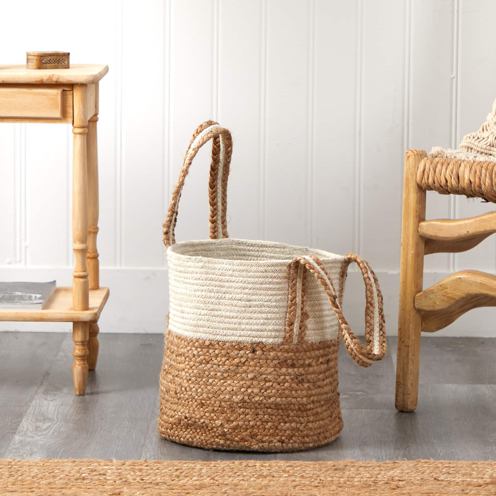 14'' Natural Cotton & Jute Boho Chic Basket Planter