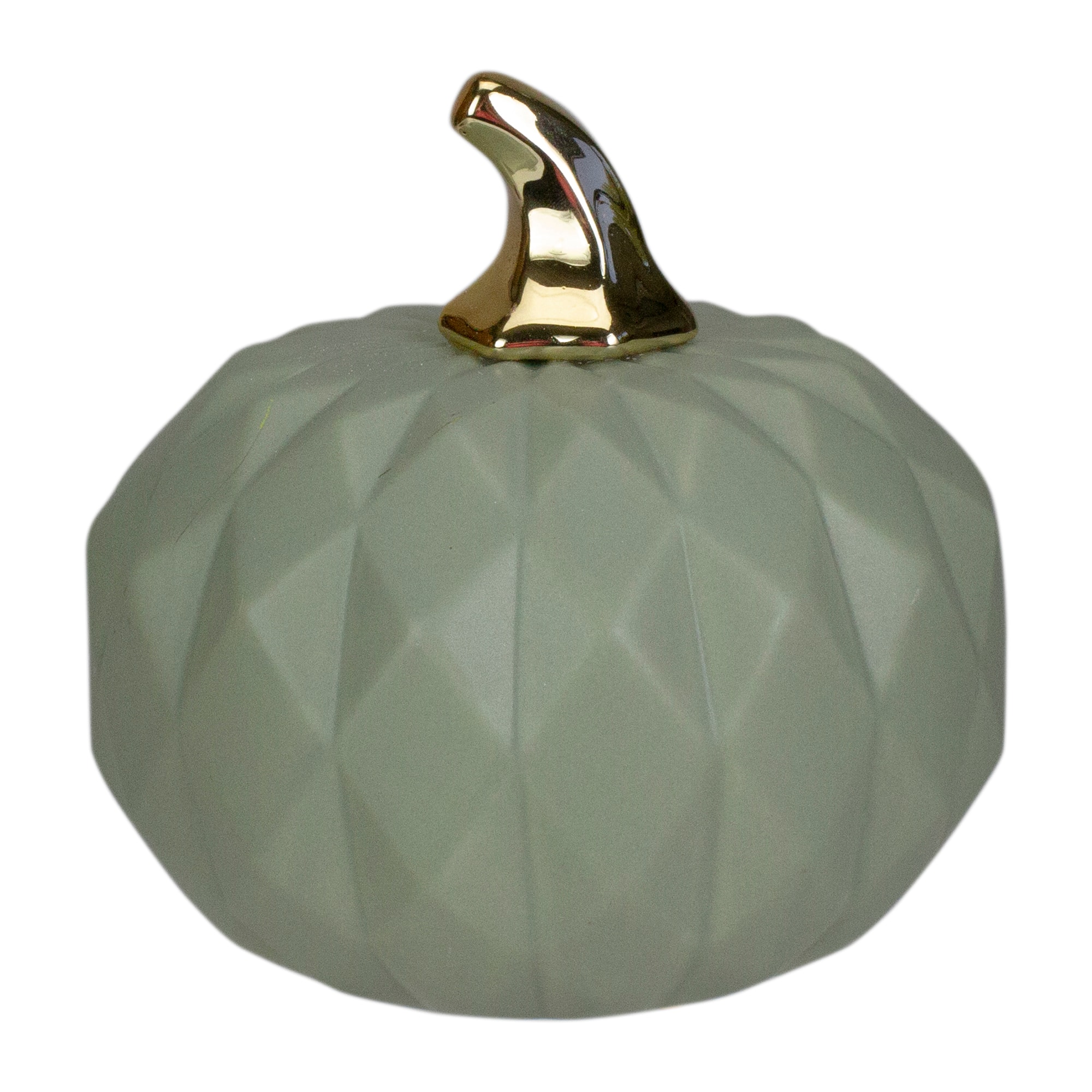 7" Green & Gold Fall Harvest Ceramic Pumpkin Decoration