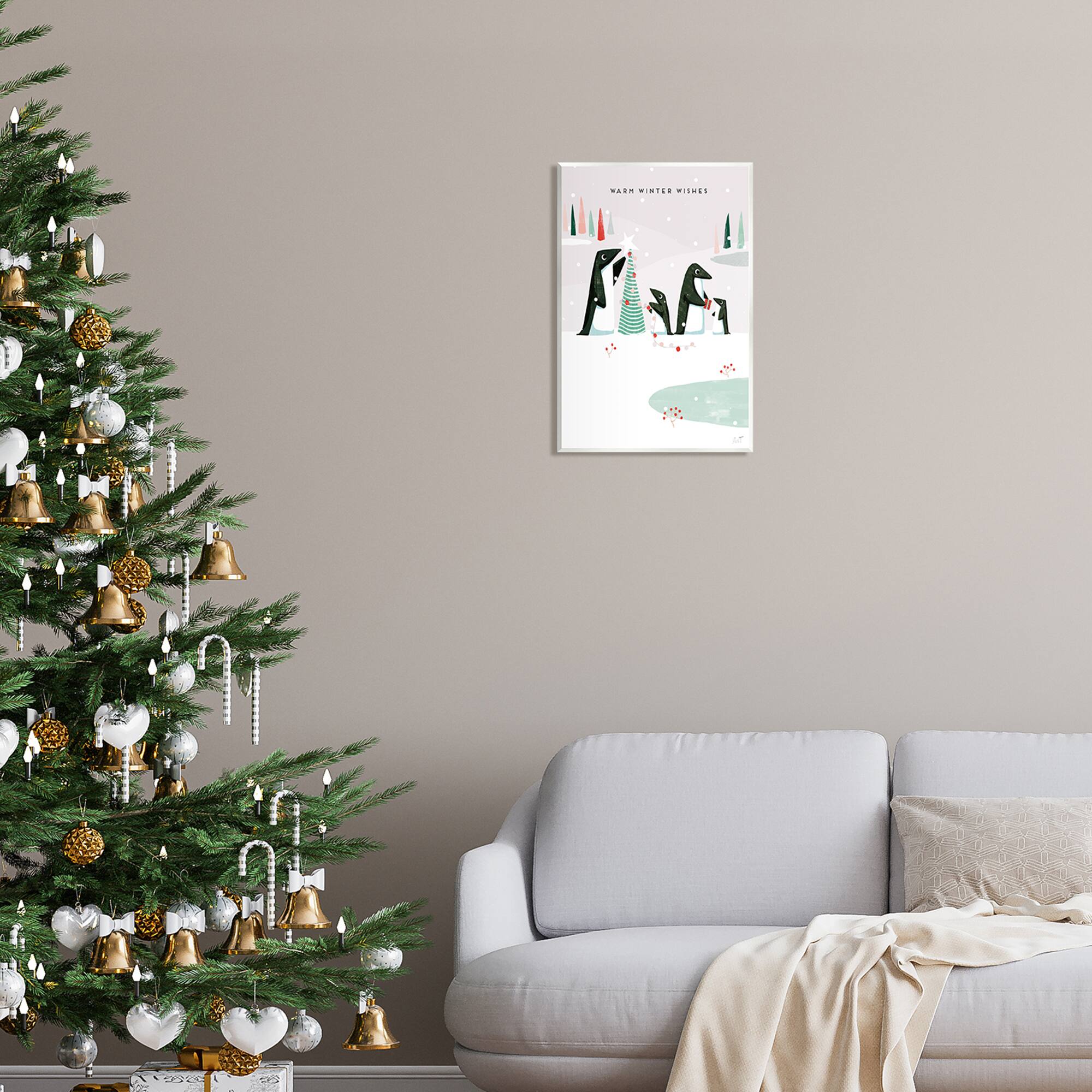 Stupell Industries Warm Winter Wishes Snowy Penguins Wall Plaque Art
