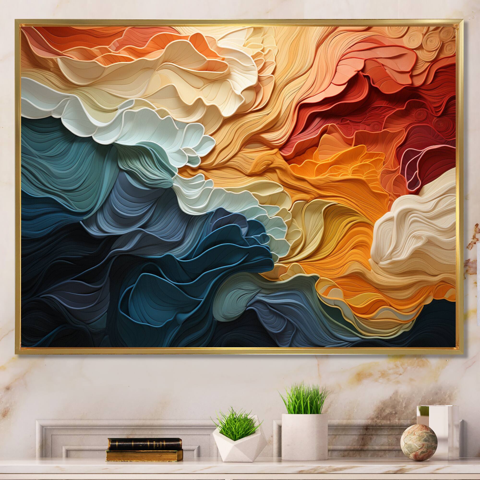 Designart "Biomorphism Organic Forms V" Modern Framed Wall Art Living Room