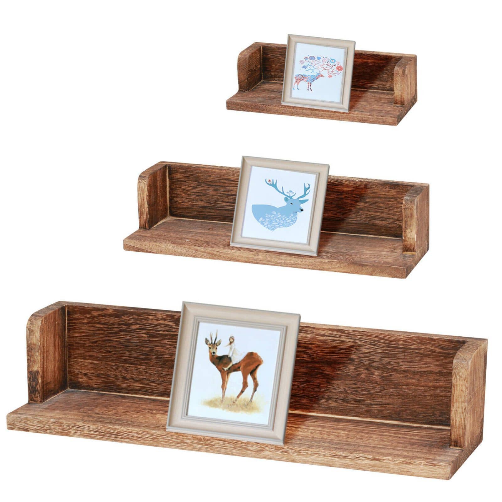 NEX™ Walnut Wall-Mounted Wooden Floating Shelves Set