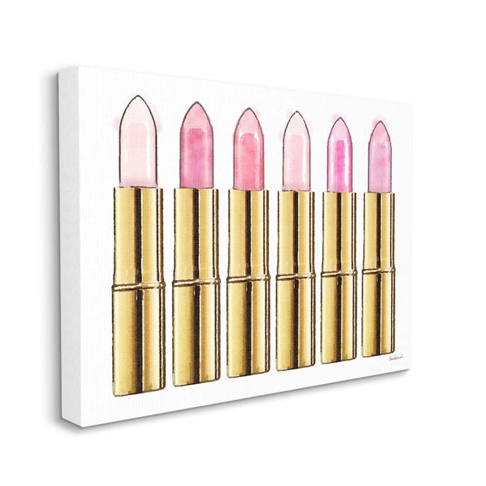 Stupell Industries Pink Gold Lipstick Glam Fashion Watercolor Canvas Wall Art