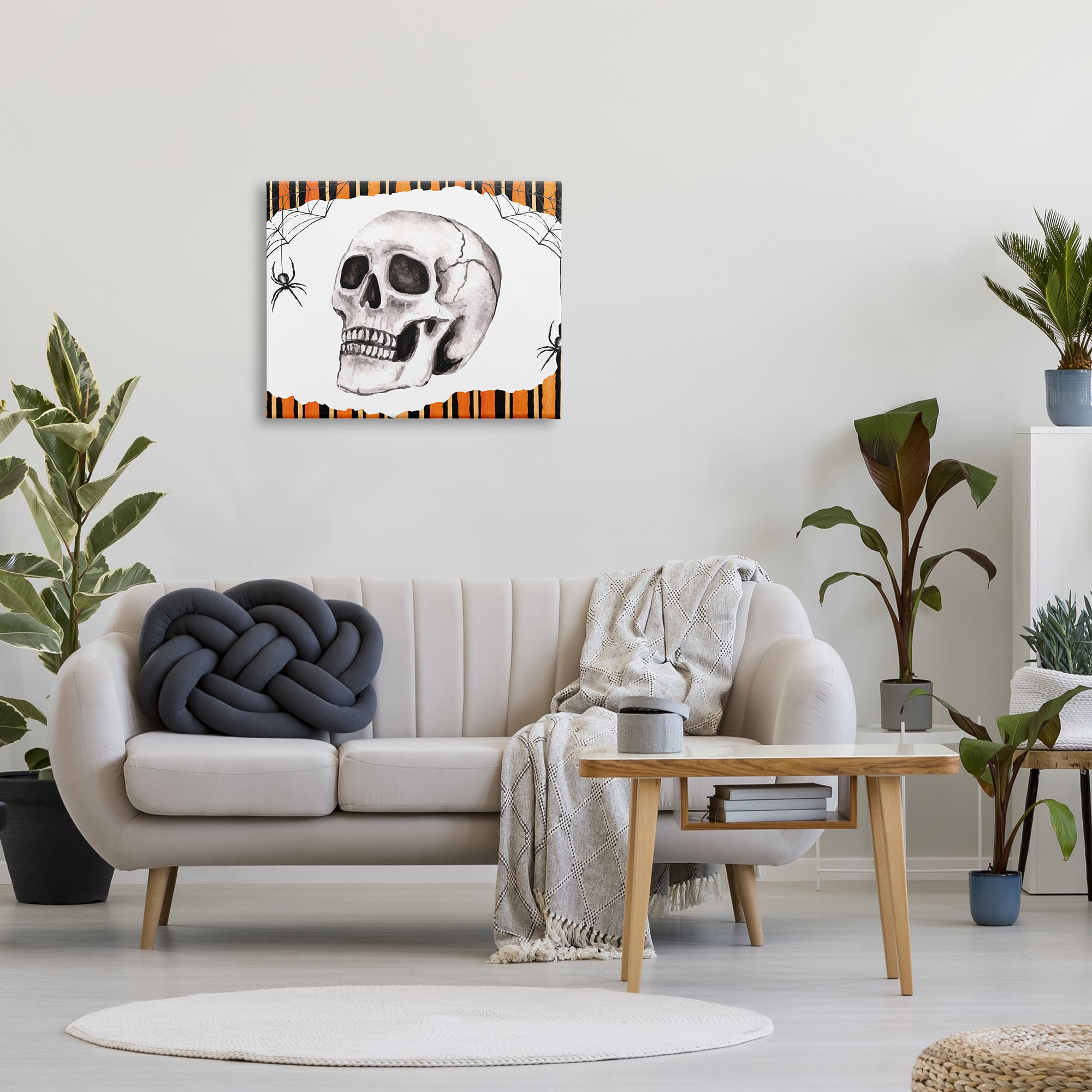 Stupell Industries Orange & Black Striped Skull Canvas Wall Art
