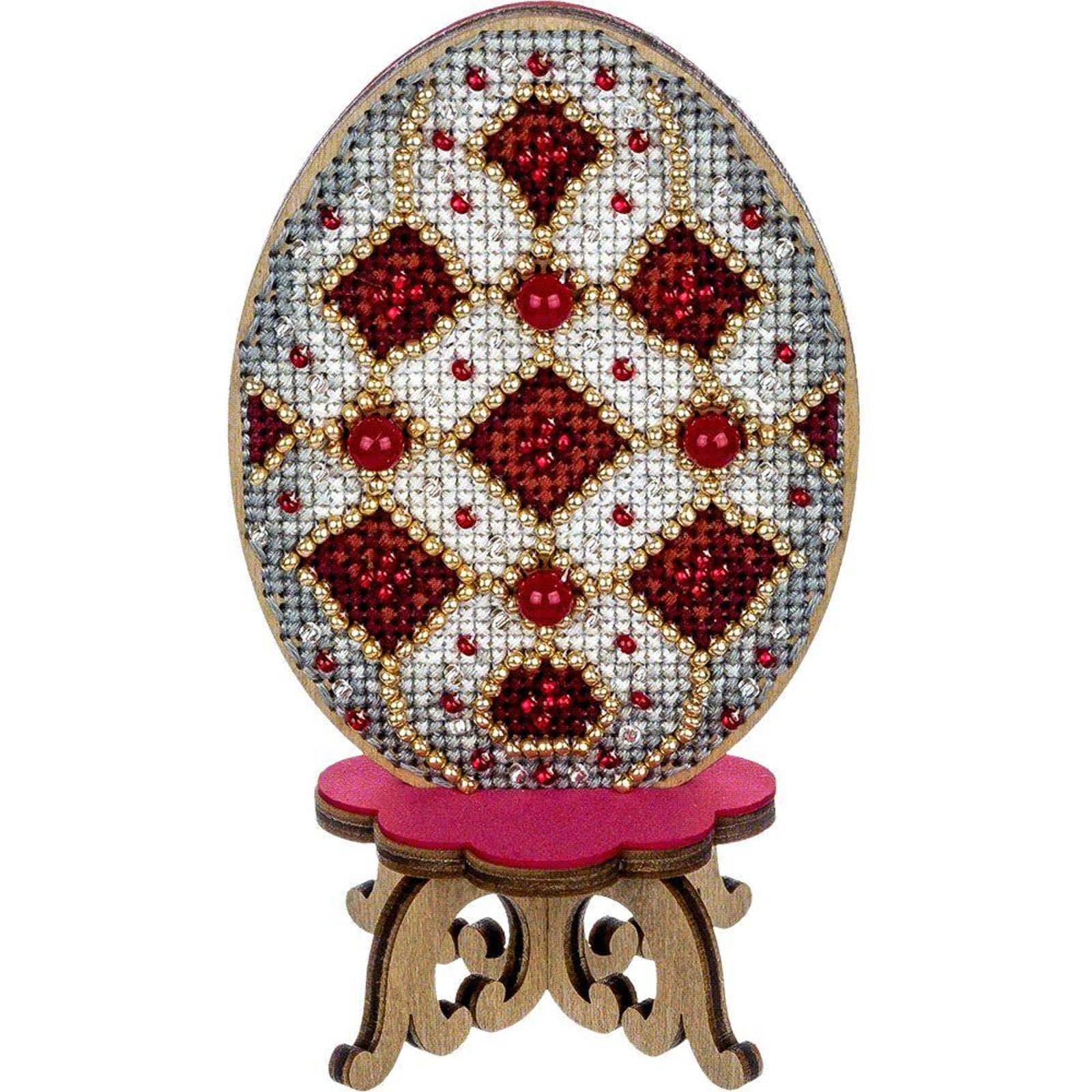Wonderland Crafts Red, White & Gold Egg Cross Stitch on Wood Kit