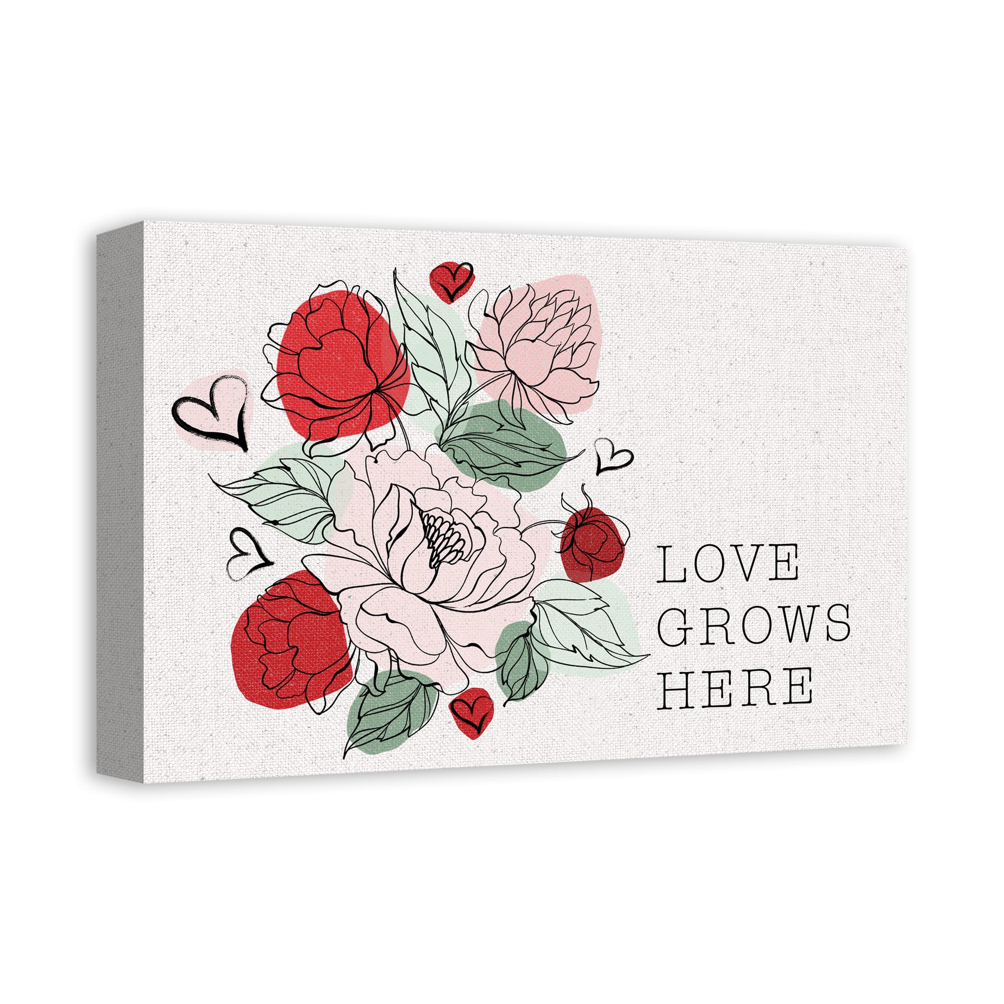 Love Grows Here Floral Canvas Wall Art