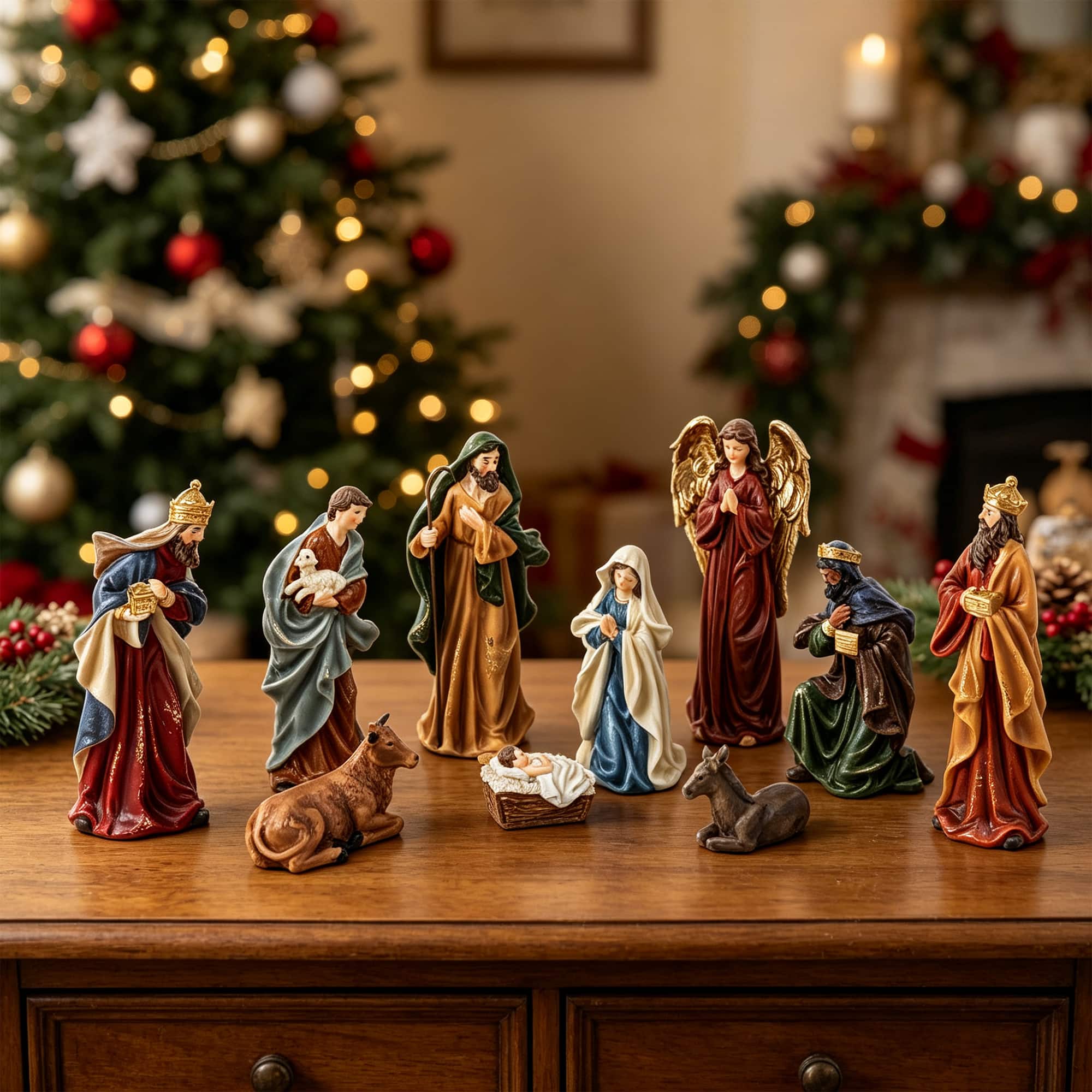 Glitzhome® 8" 10-Piece Christmas Nativity Figurine Set