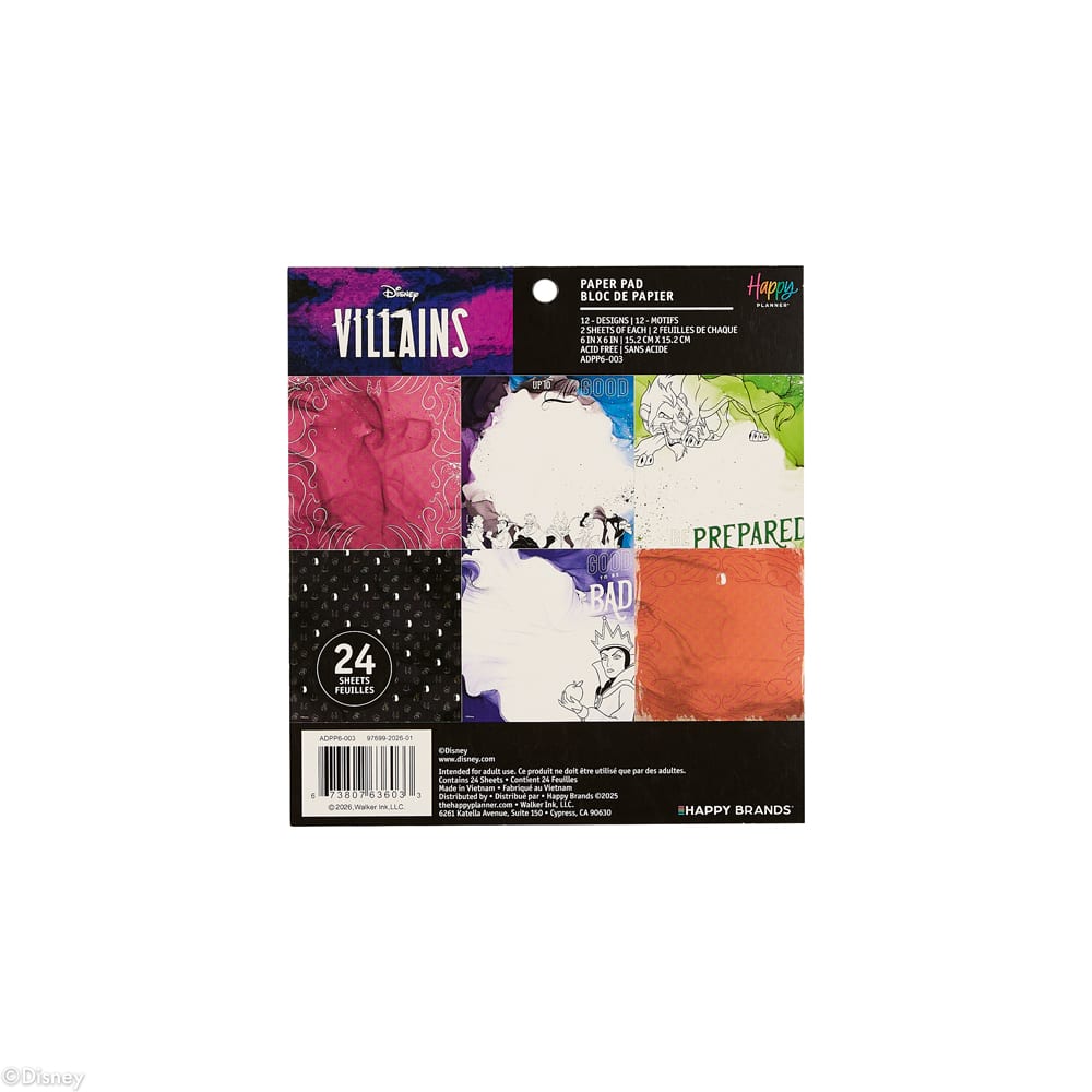 The Happy Planner® Disney© Villans 6" x 6" Scrapbooking Paper Pad, 24 Sheets