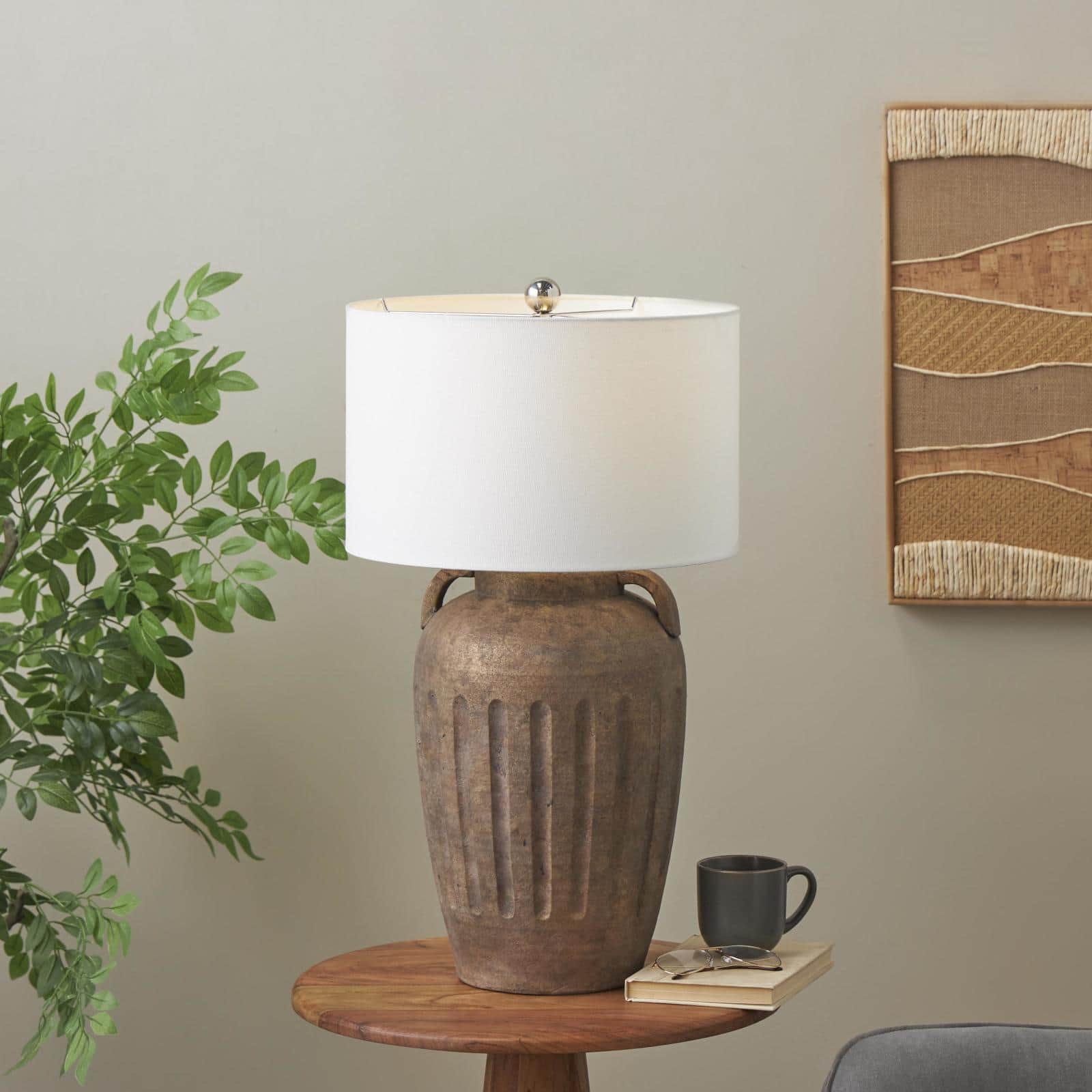 28.5" Brown Ceramic Distressed Antique Style Pot Vase Table Lamp