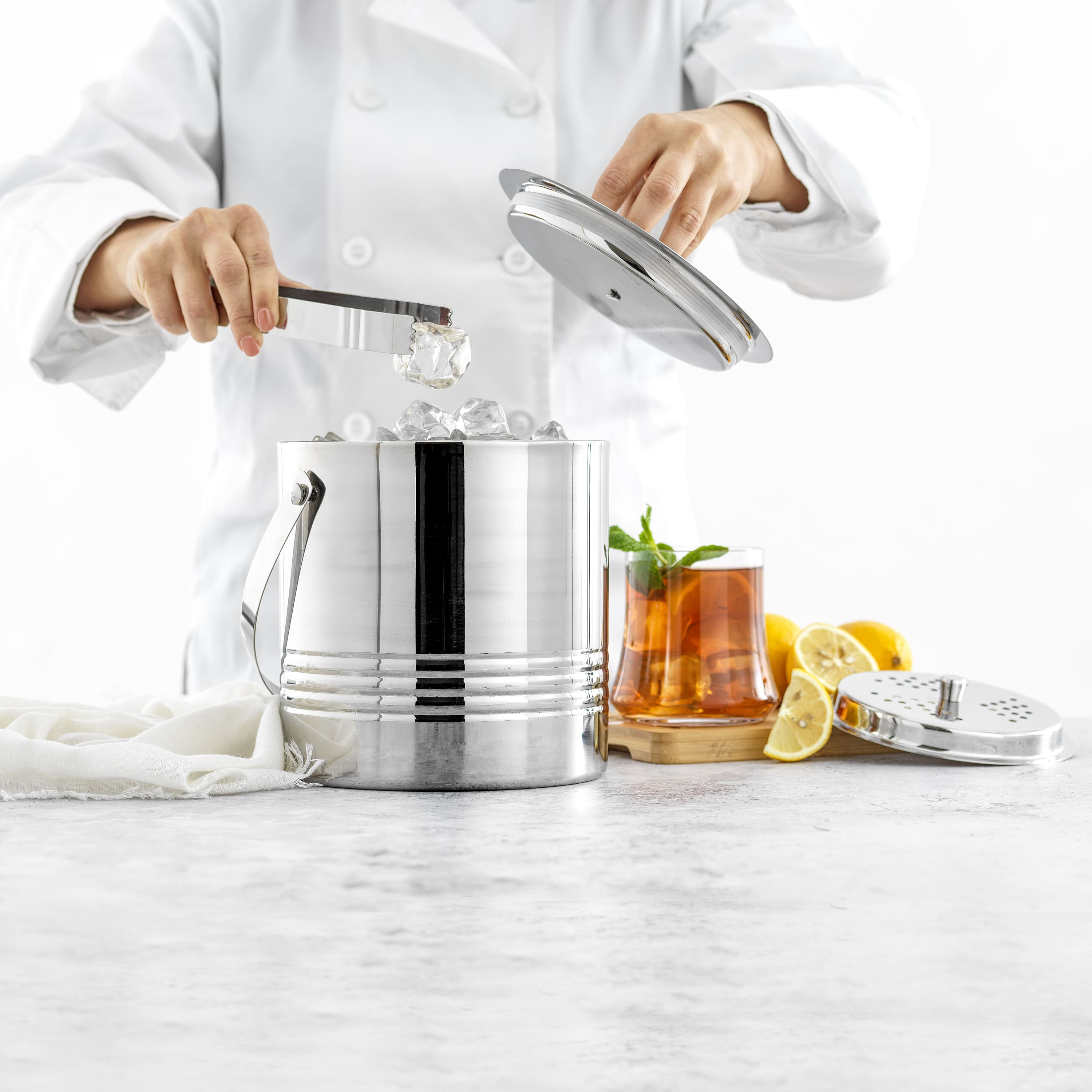 JoyJolt® Double Wall Stainless Steel Ice Bucket with Strainer & Tongs
