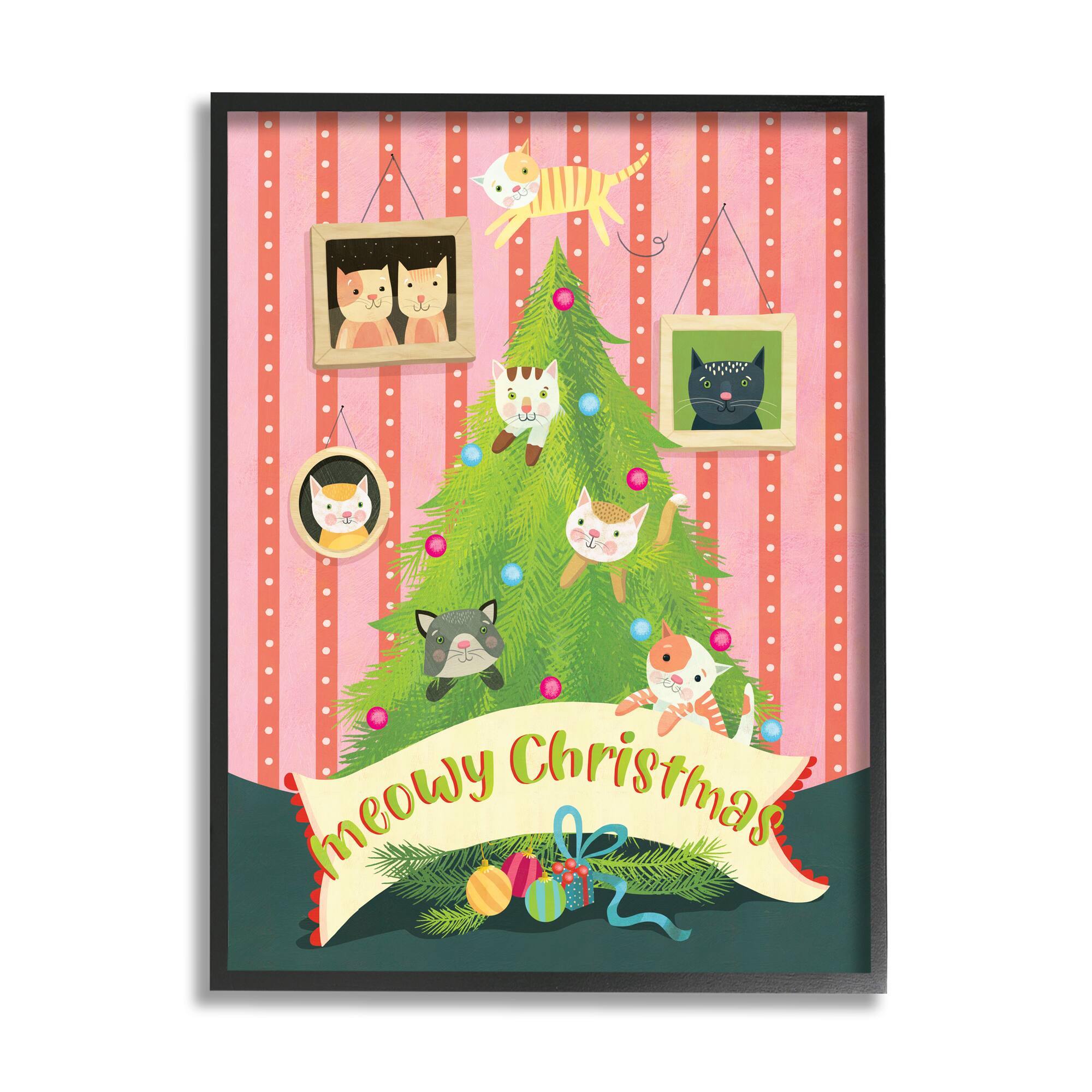 Stupell Industries Meowy Christmas Cat Tree Framed Giclee Art