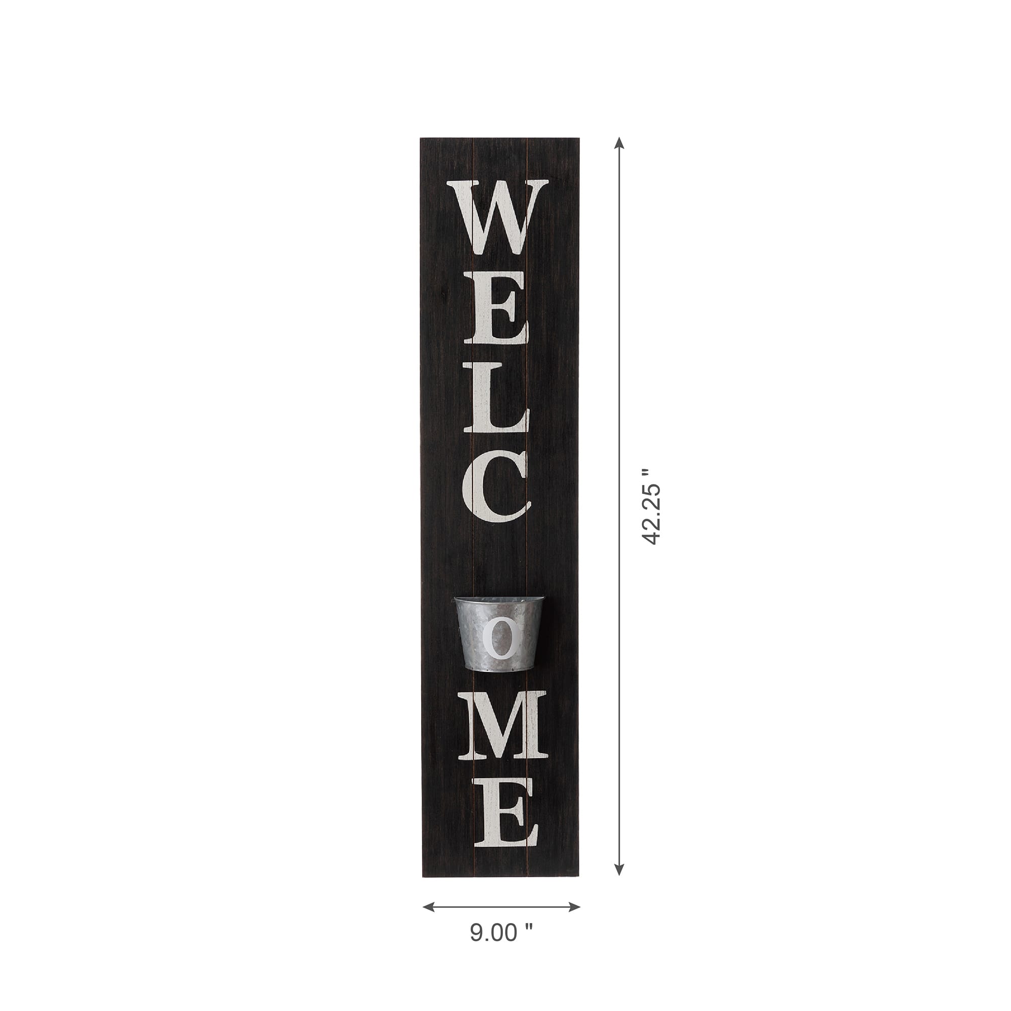 Glitzhome® 42" Wooden Black Welcome Porch Sign with Metal Planter