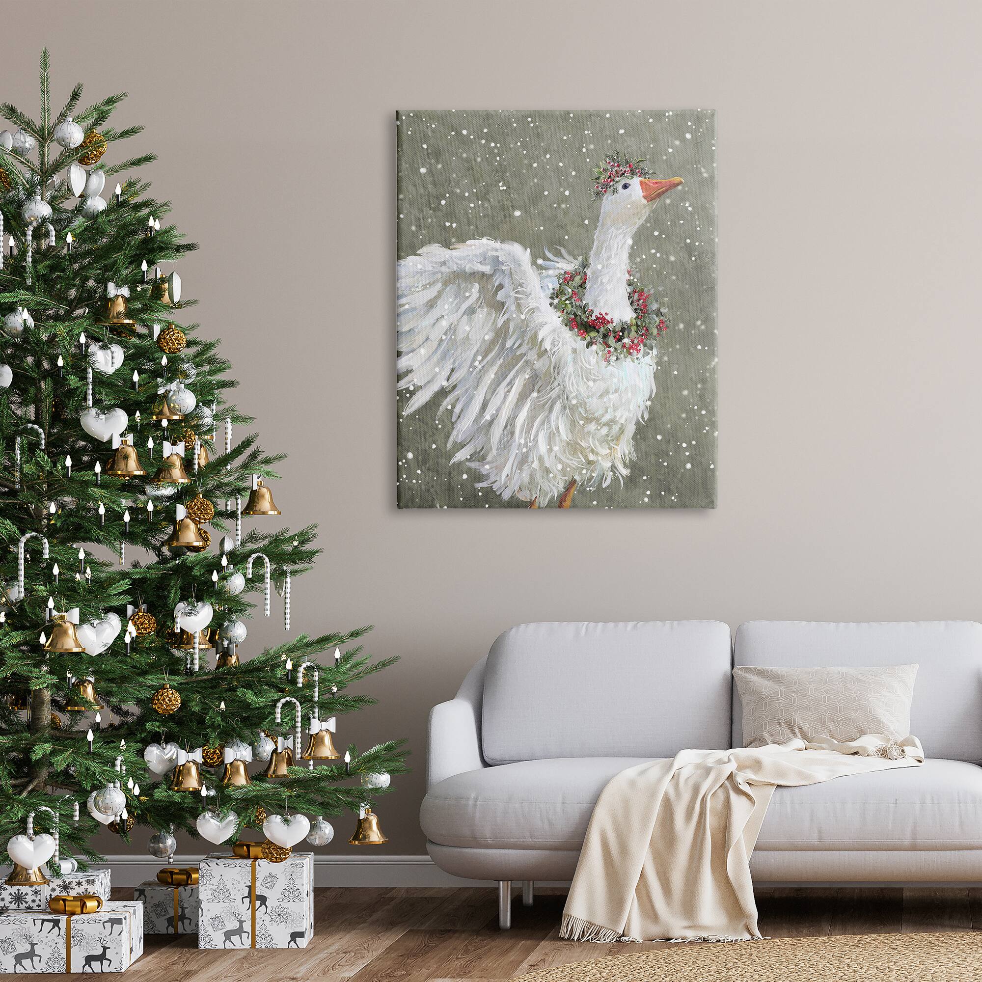 Stupell Industries Winter Goose Seasonal Botanicals Canvas Wall Art