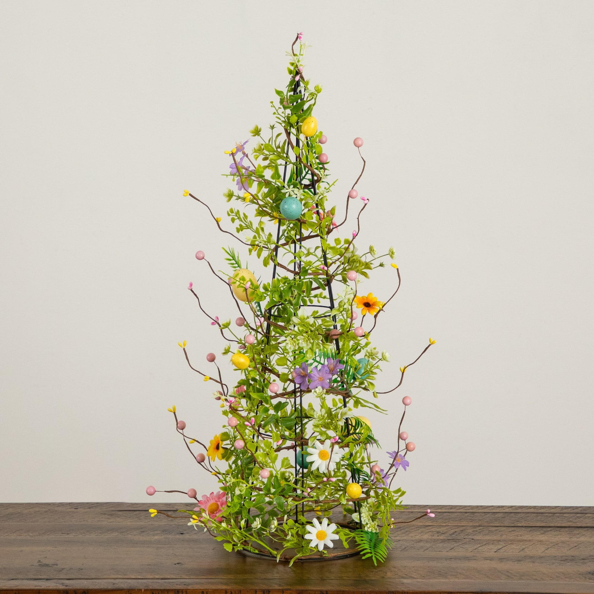 24" Artificial Easter Cone Tree with Wild Flowers and Mini Eggs