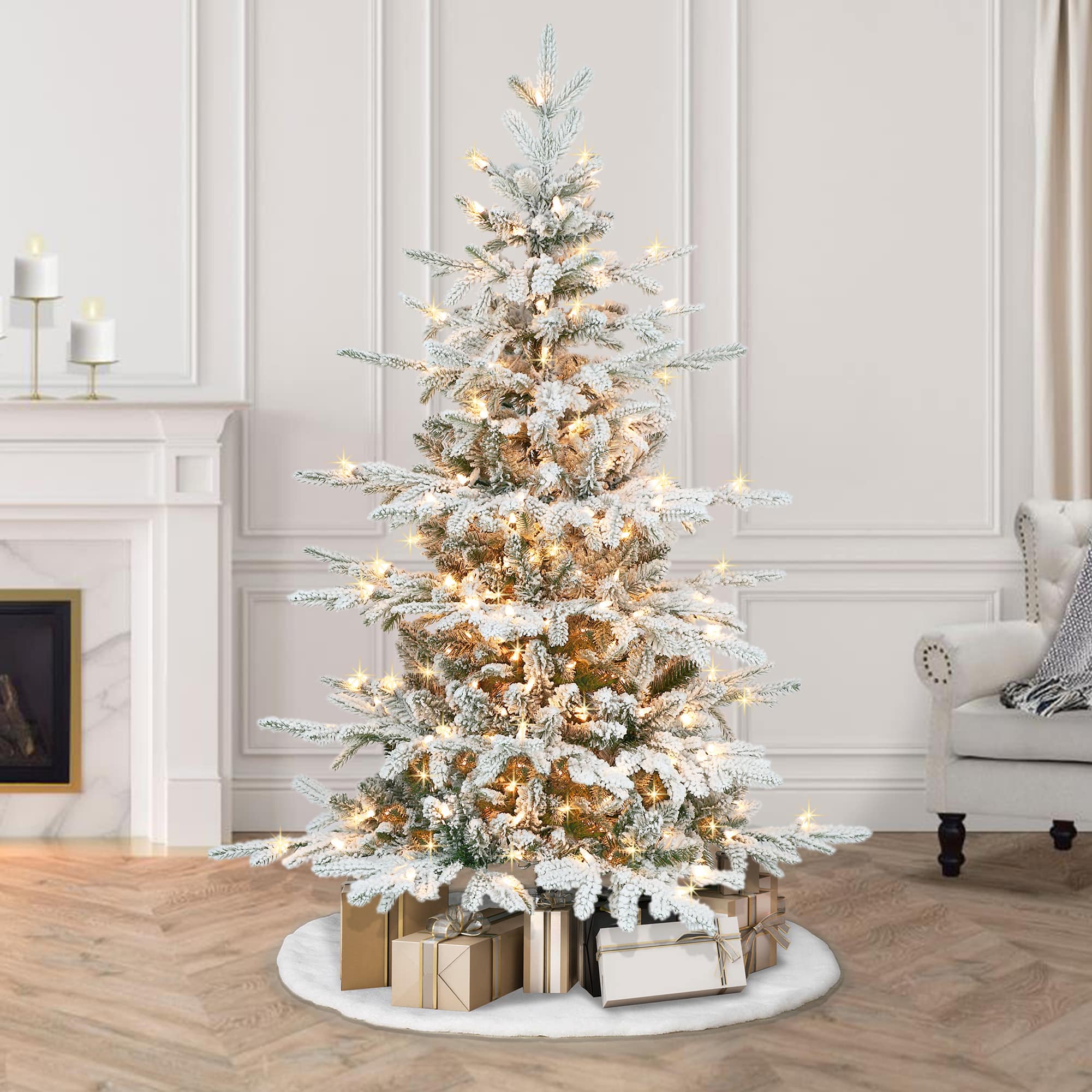 6 Pack: 4.5ft. Pre-Lit Flocked Utah Fir Artificial Christmas Tree, Clear Lights