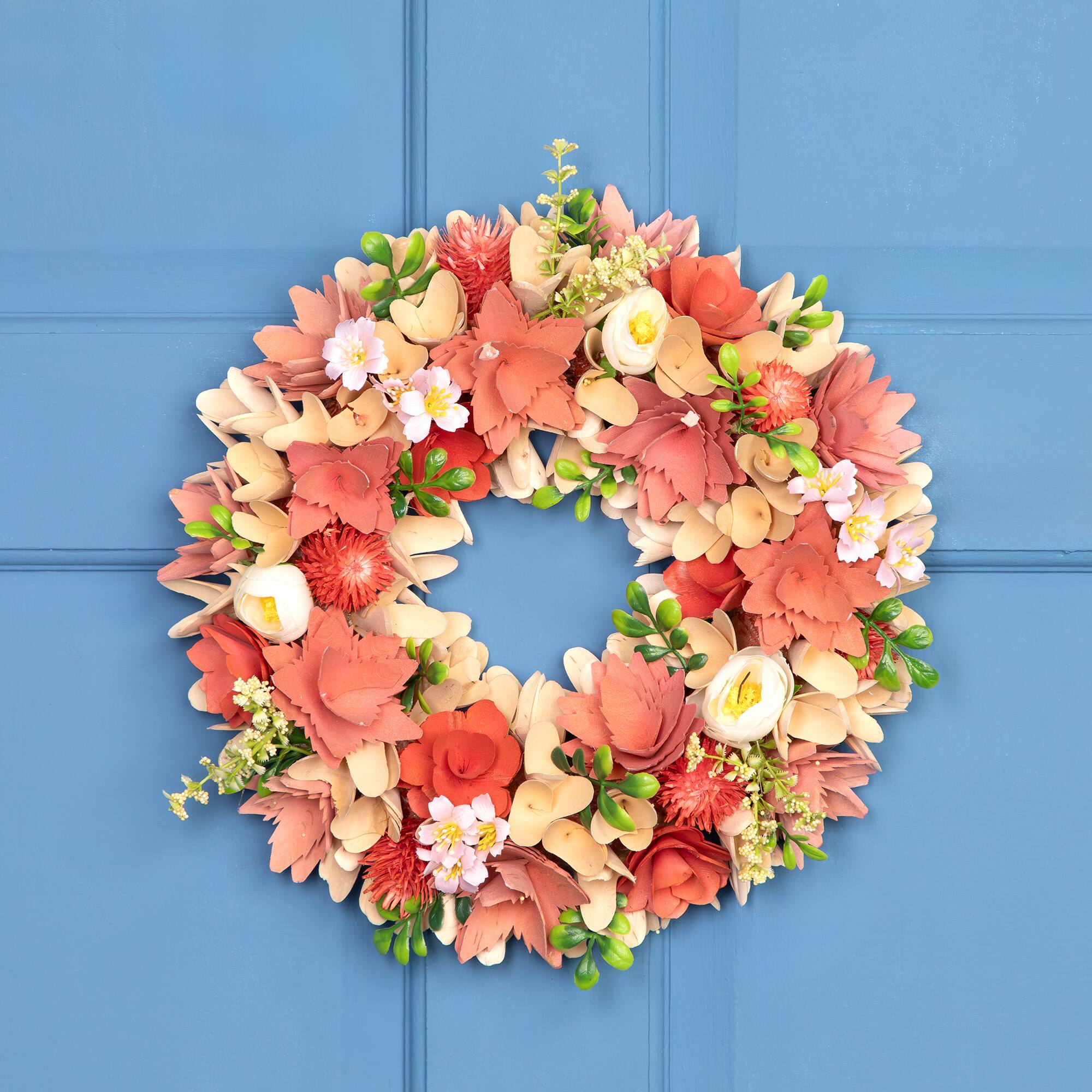 14" Mini Thistle & Ranunculus Artificial Wooden Spring Wreath