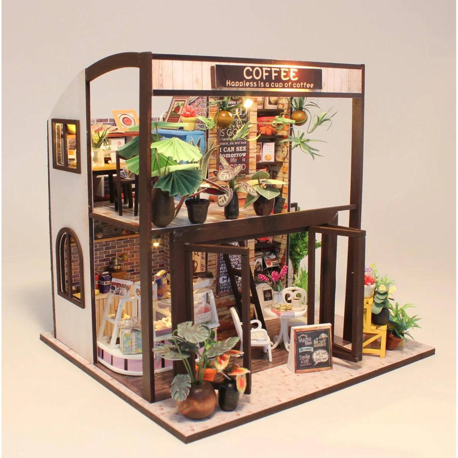 Wizardi Coffee House Miniature Dollhouse Roombox Kit