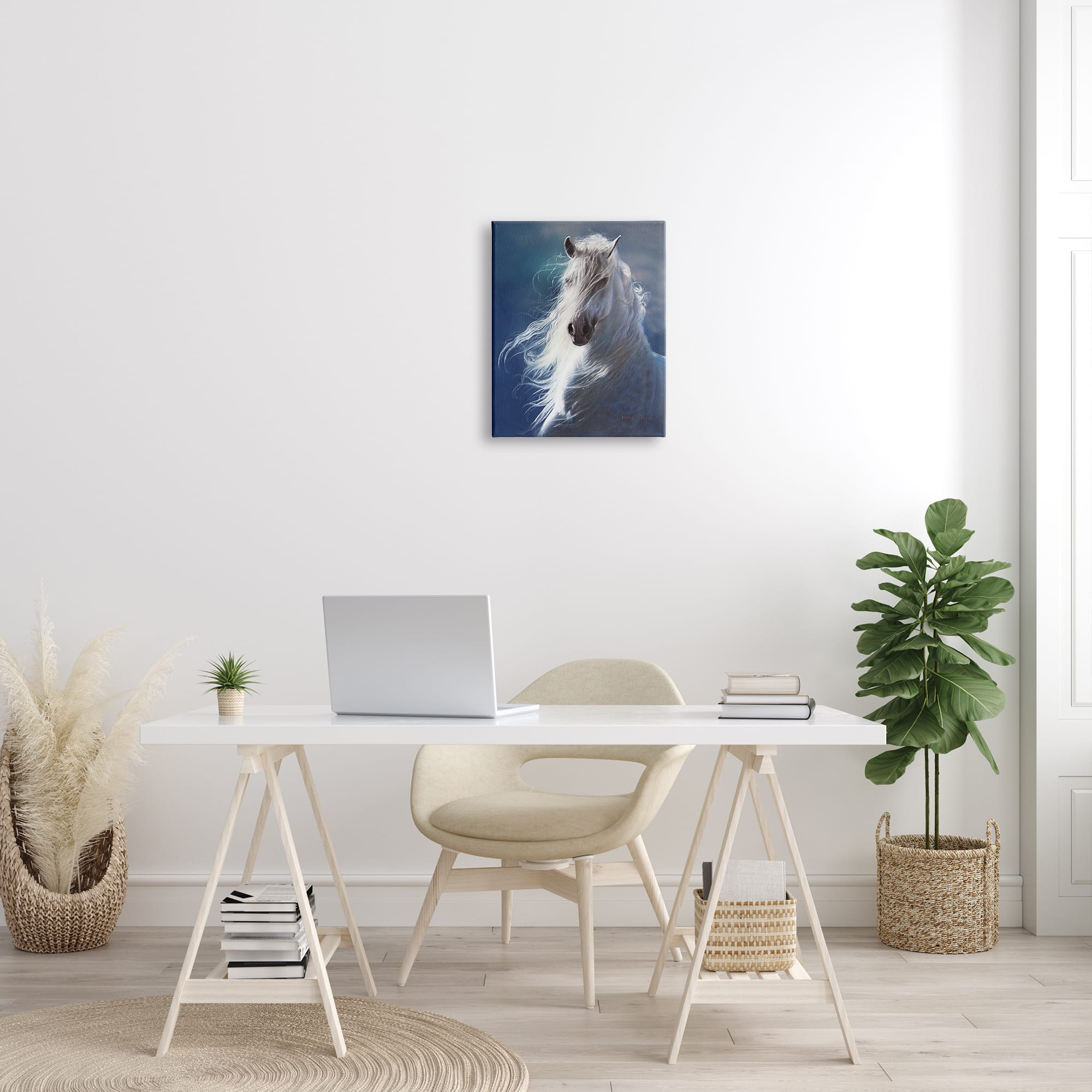 Stupell Industries White Horse with Long Mane Wild Equestrian Portrait Canvas Wall Art
